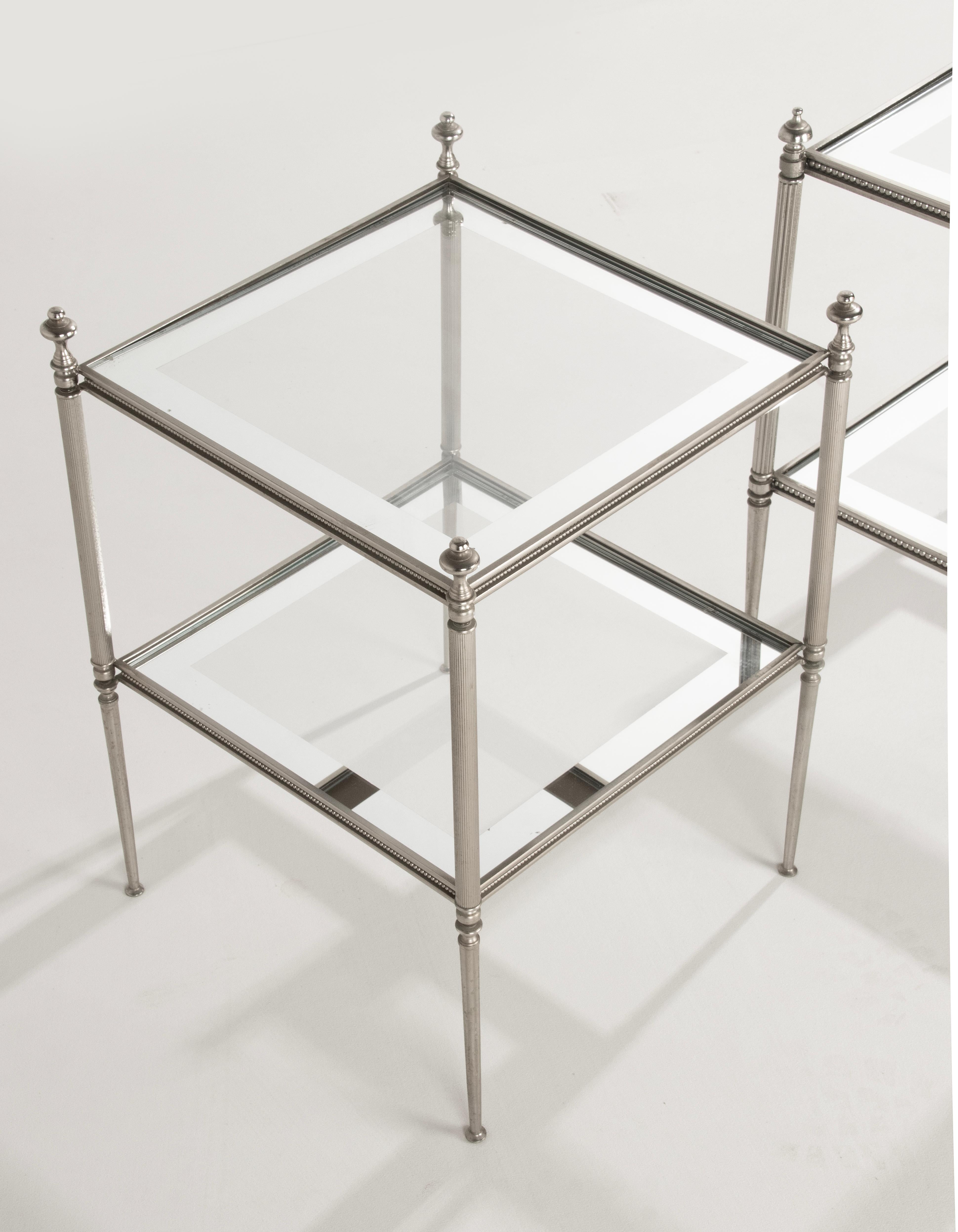Pair Mid-Century Modern Hollywood Regency Chrome Plated Side Tables For Sale 1
