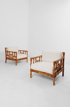 Pair Mid-Century Modern Italian Bamboo Armchairs in the Manner of Vivai Del Sud