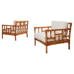 Pair Mid-Century Modern Italian Bamboo Armchairs in the Manner of Vivai Del Sud