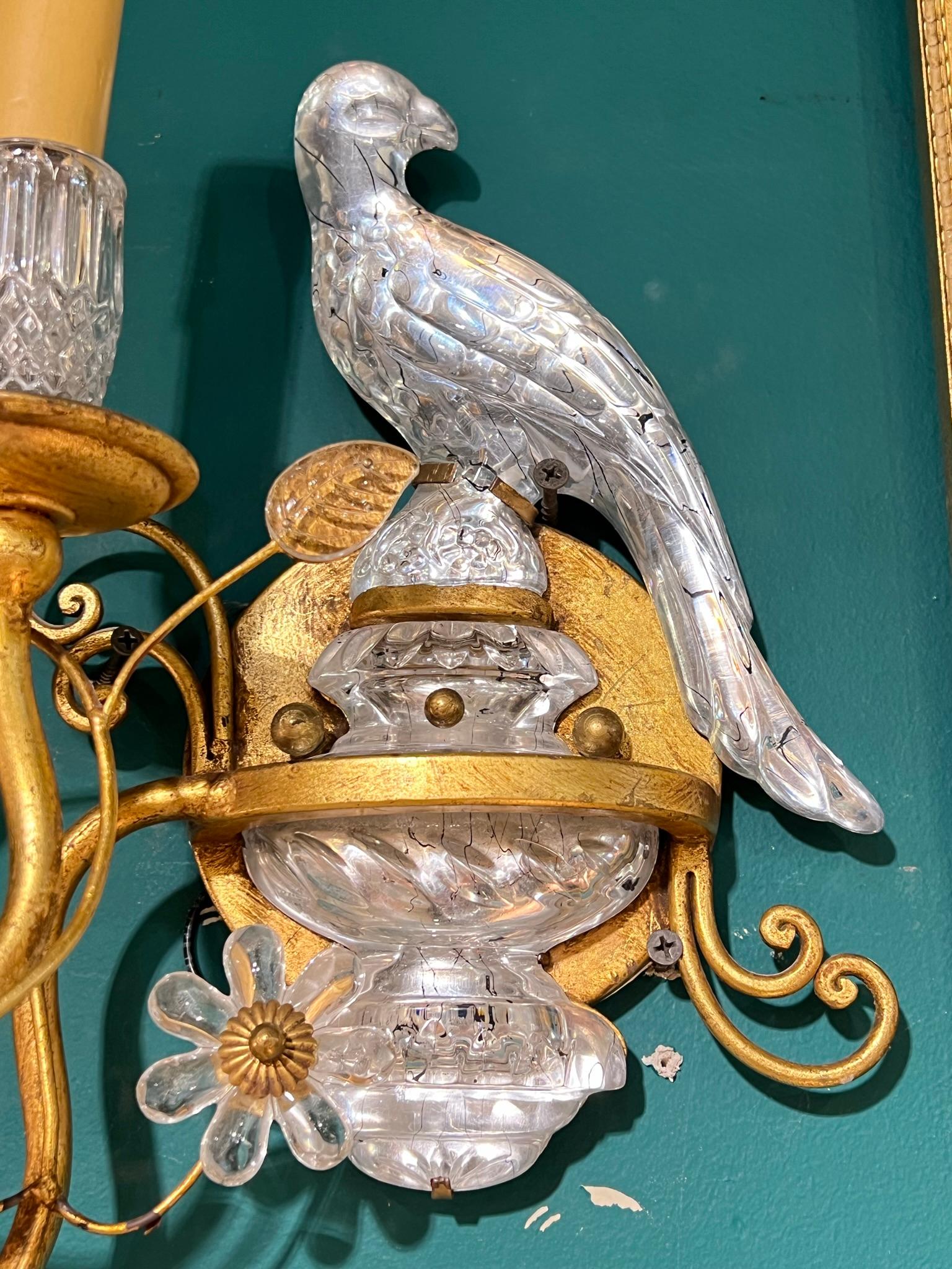 Pair Mid-Century Modern Italian Parrot Form Gilt Metal and Glass Sconces 6