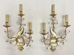 Pair Mid-Century Modern Italian Parrot Form Gilt Metal and Glass Sconces