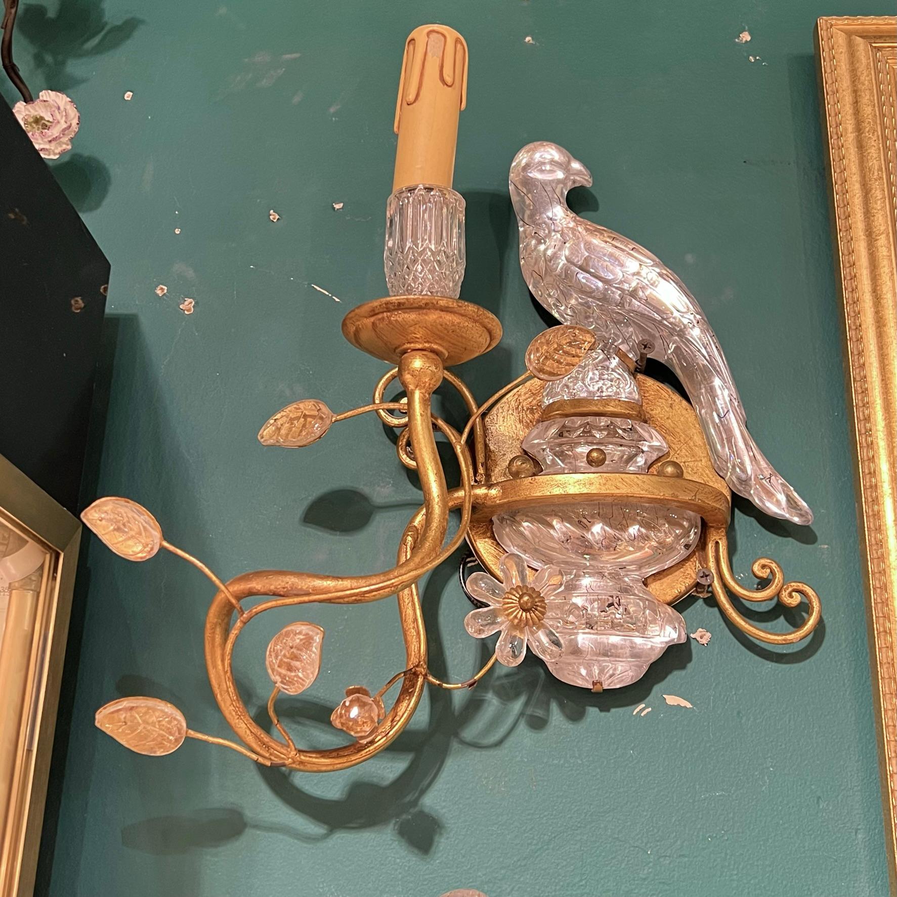 Pair Mid-Century Modern Italian Parrot Form Gilt Metal and Glass Sconces 3
