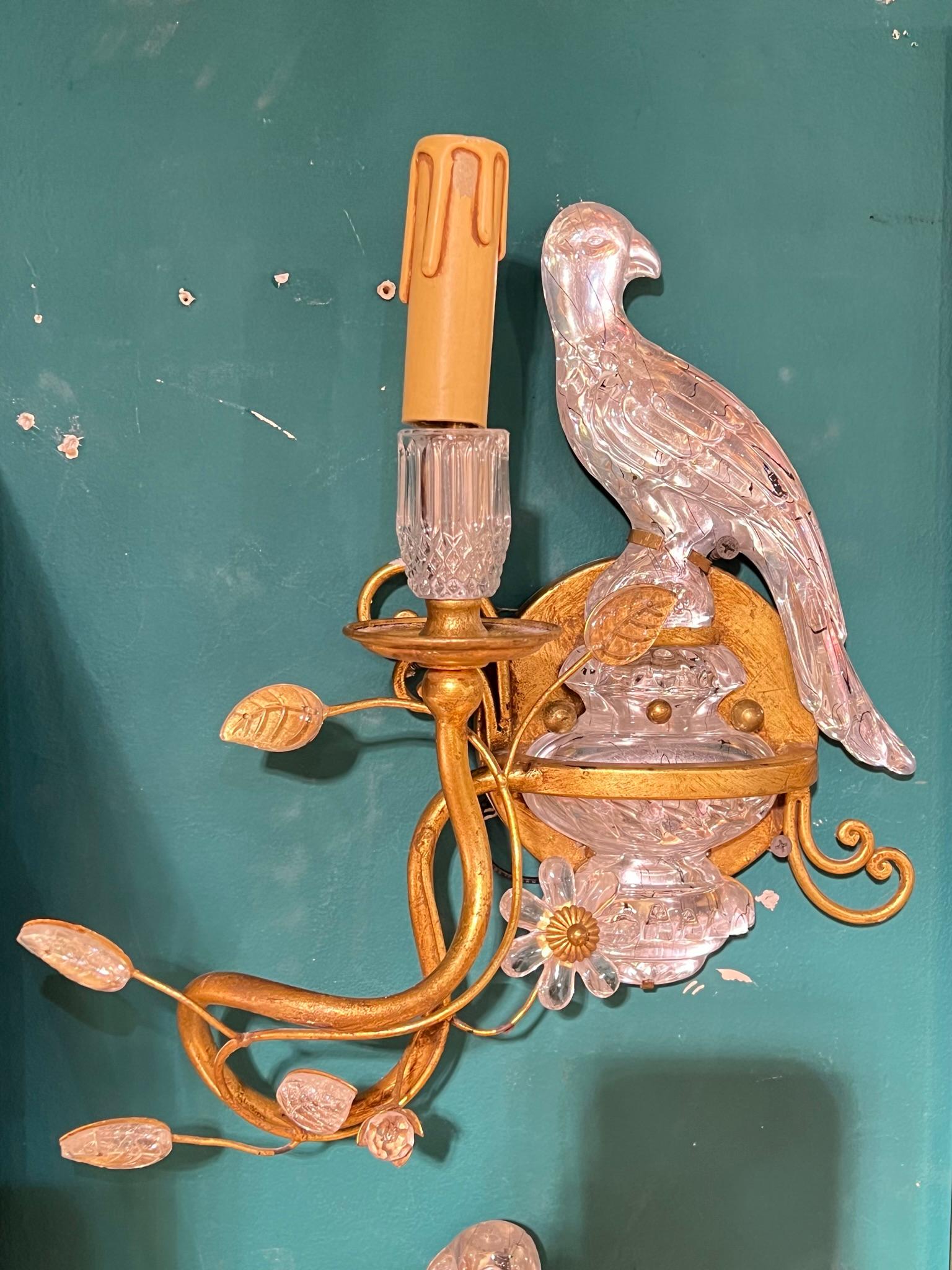 Pair Mid-Century Modern Italian Parrot Form Gilt Metal and Glass Sconces 5