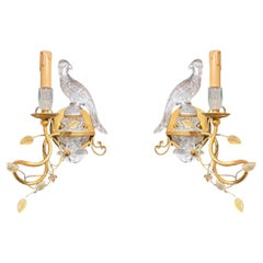 Pair Mid-Century Modern Italian Parrot Form Gilt Metal and Glass Sconces