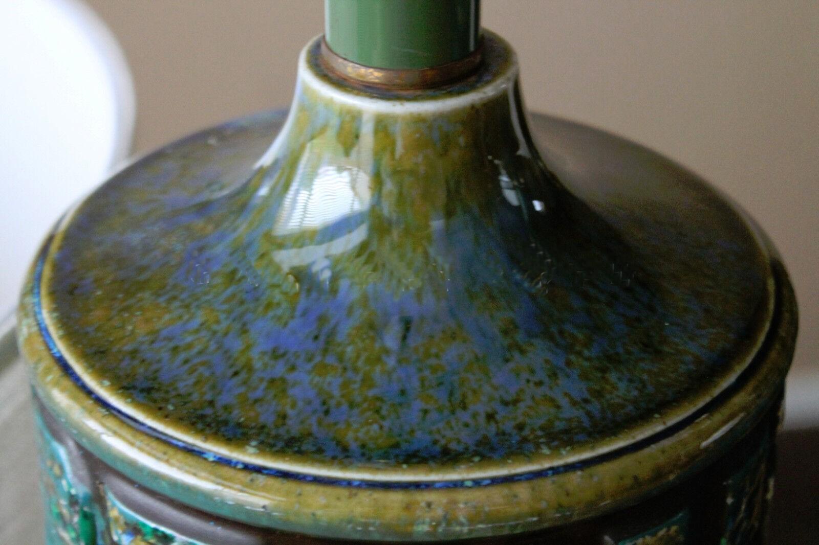 Paire ! Lampes de poterie italienne modernes du milieu du siècle dernier d'après Guido Gambone, bleu vert Bon état - En vente à Peoria, AZ