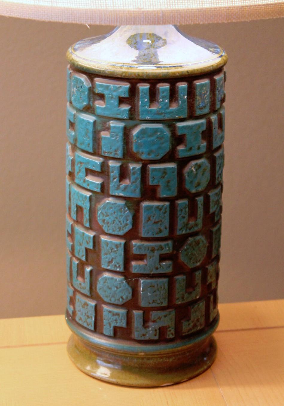 Coppia! Lampade in ceramica italiana della metà del secolo scorso di Guido Gambone Blue Greene & Greene In condizioni buone in vendita a Peoria, AZ