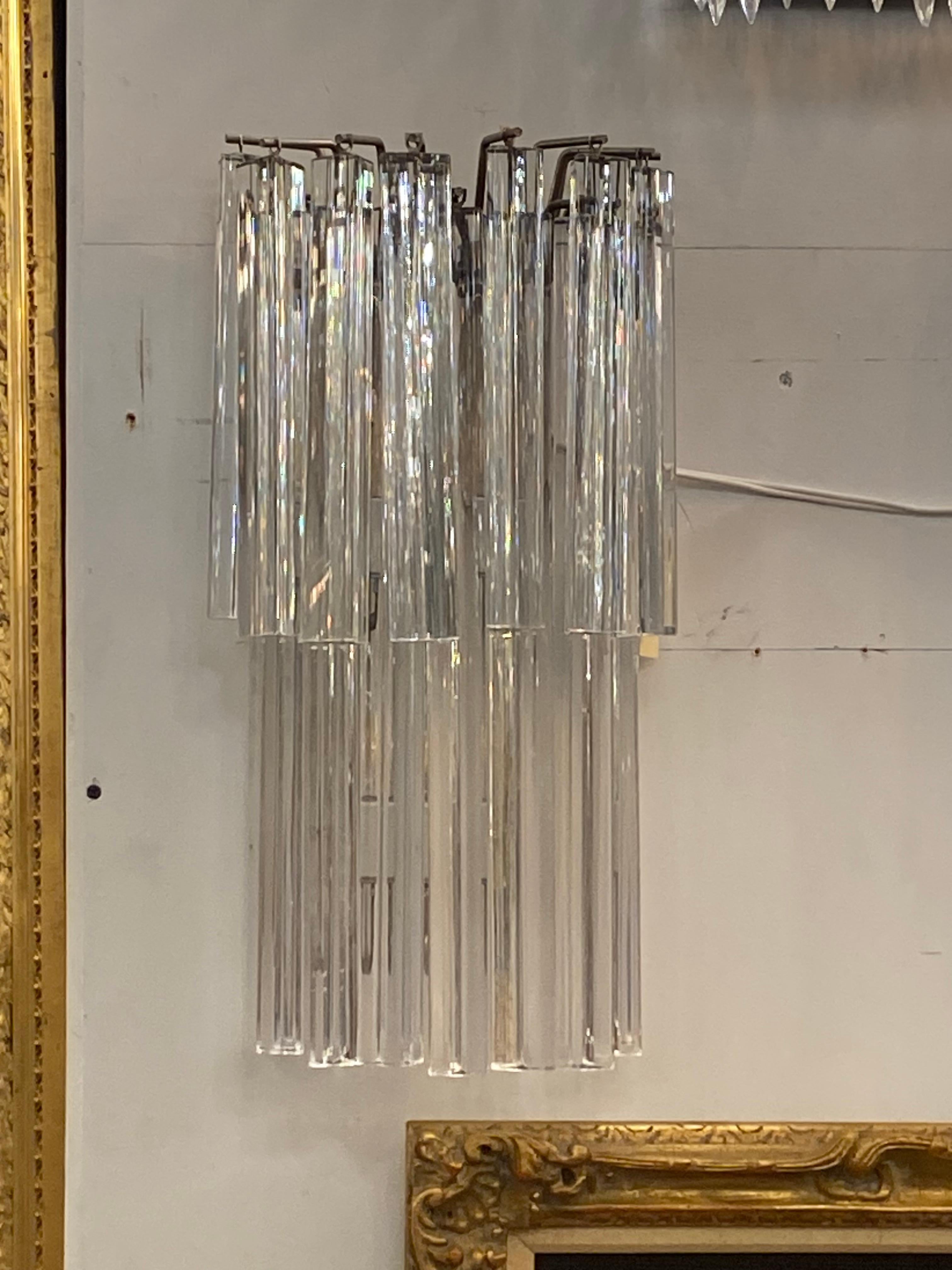 Pair Mid-Century Modern Italy Crystal Sconces Quantity Available For Sale 5