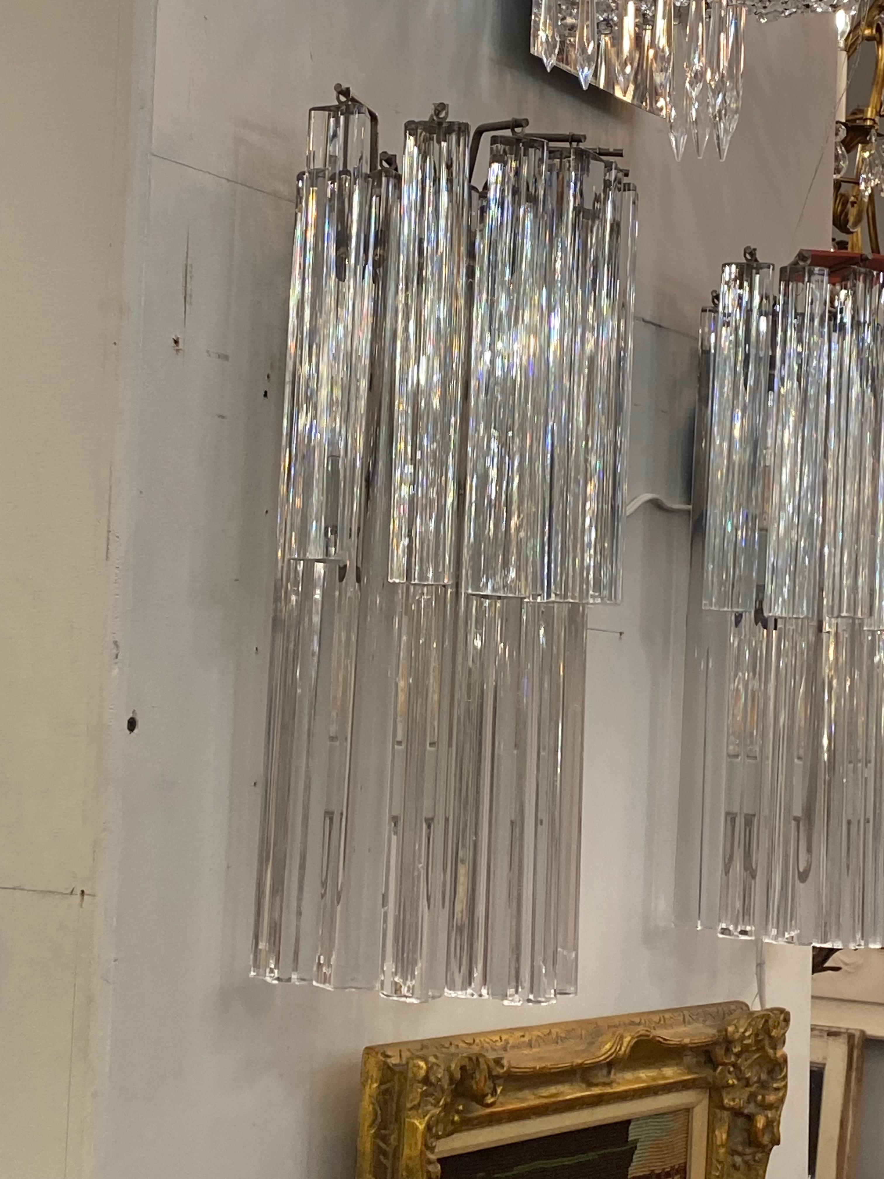 Pair Mid-Century Modern Italy Crystal Sconces Quantity Available For Sale 6