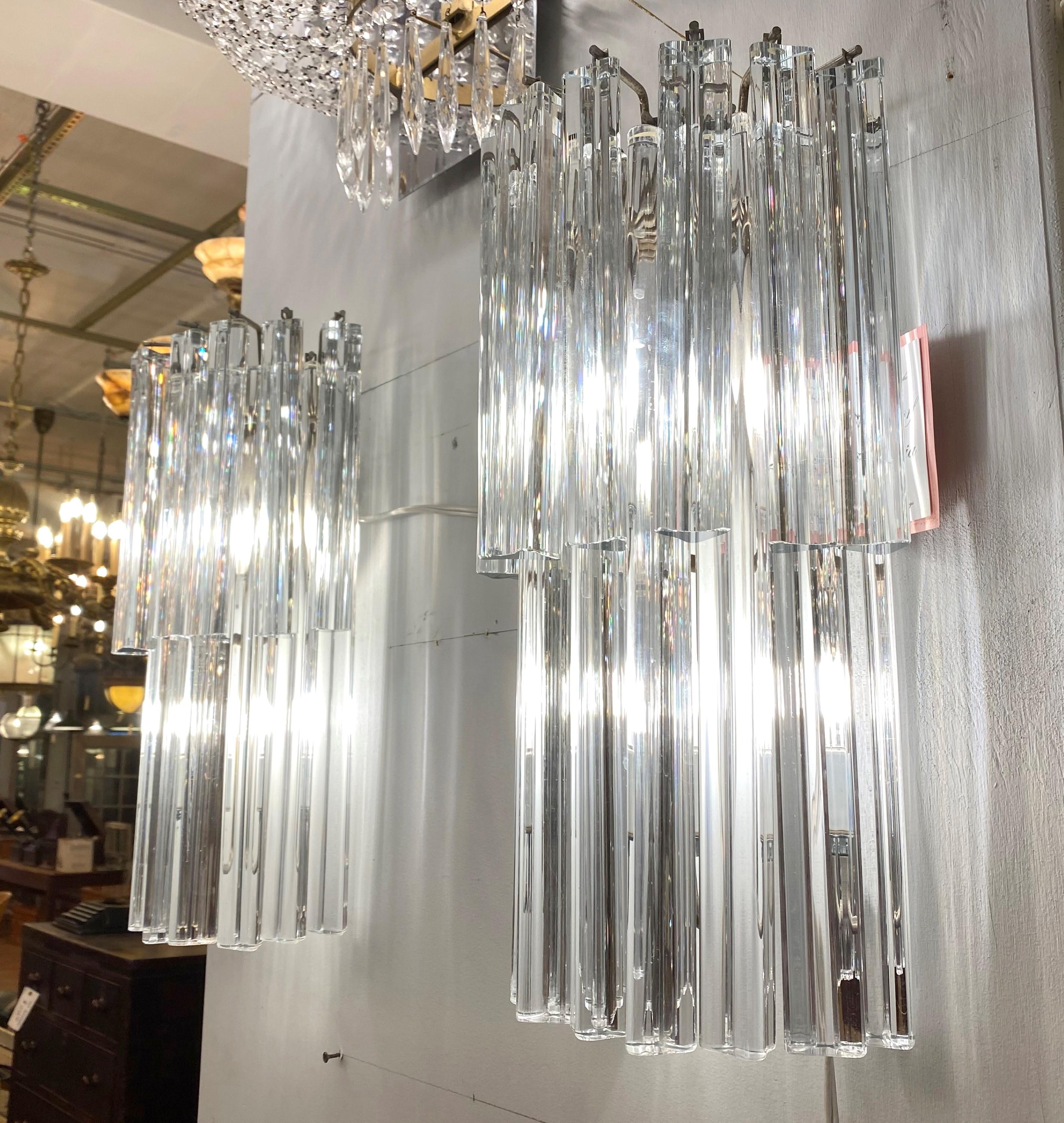 Italian Pair Mid-Century Modern Italy Crystal Sconces Quantity Available For Sale