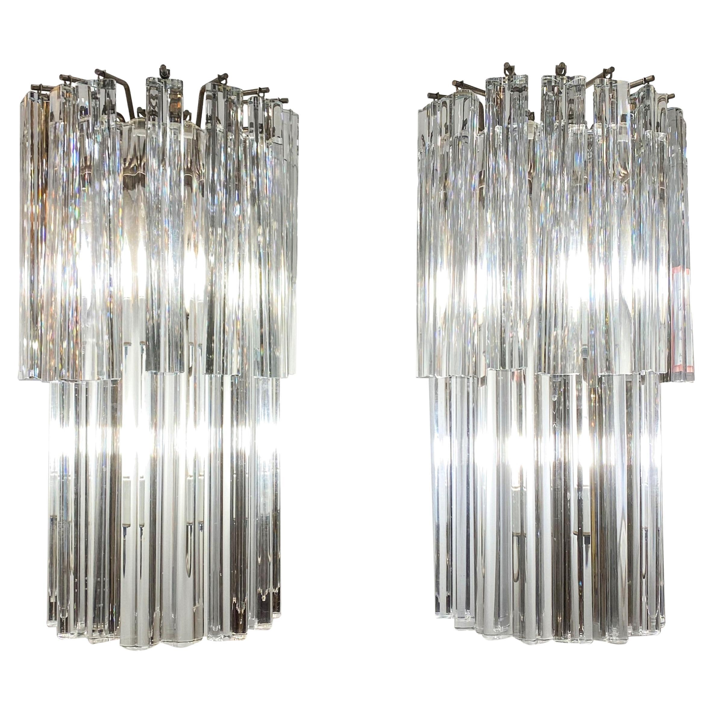 Pair Mid-Century Modern Italy Crystal Sconces Quantity Available For Sale