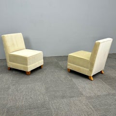 Pair Mid-Century Modern Jean-Michel Frank Style Lounge / Slipper Chairs, Mohair