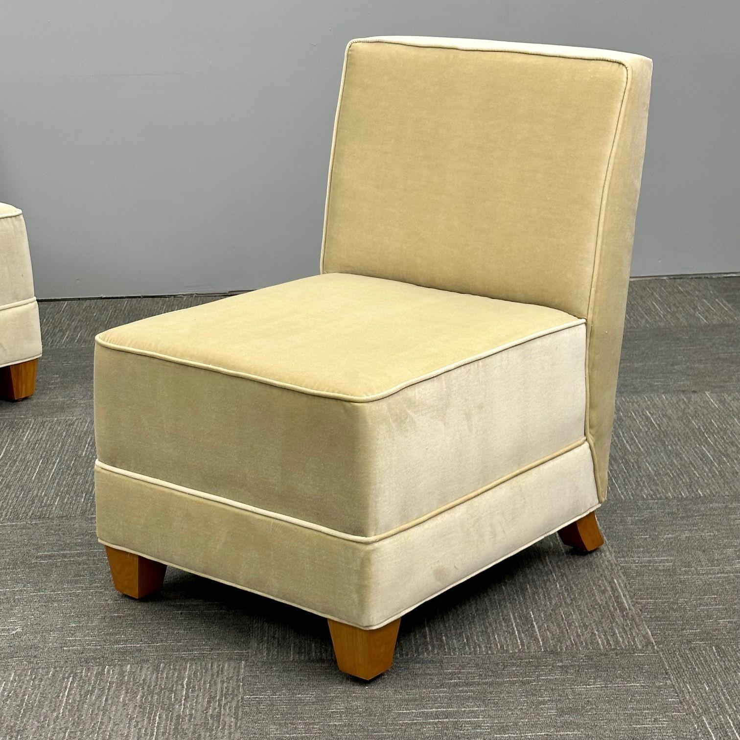 Pair Mid-Century Modern Jean-Michel Frank Style Lounge / Slipper Chairs, Mohair In Good Condition For Sale In Stamford, CT