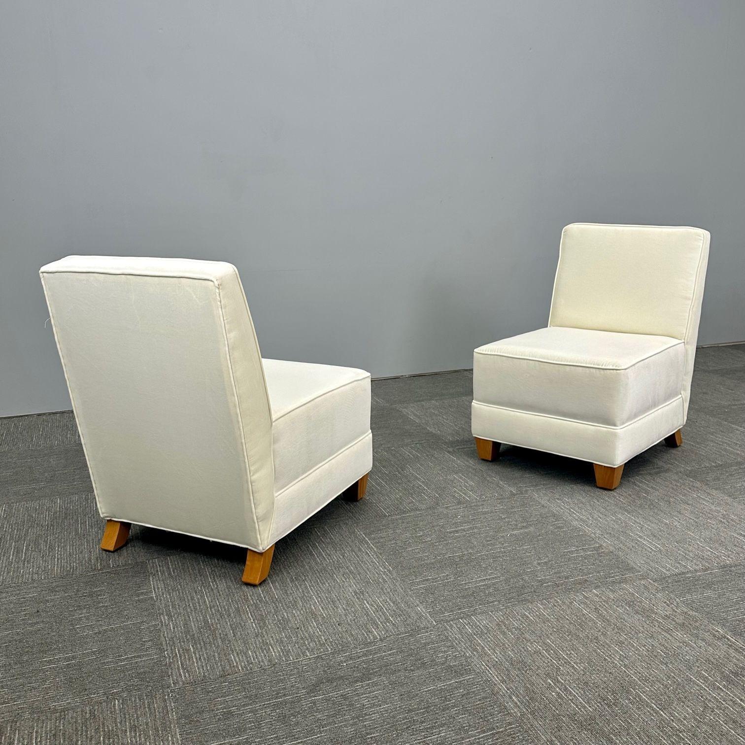 Pair Mid-Century Modern Jean-Michel Frank Style Lounge / Slipper Chairs, Mohair In Good Condition In Stamford, CT