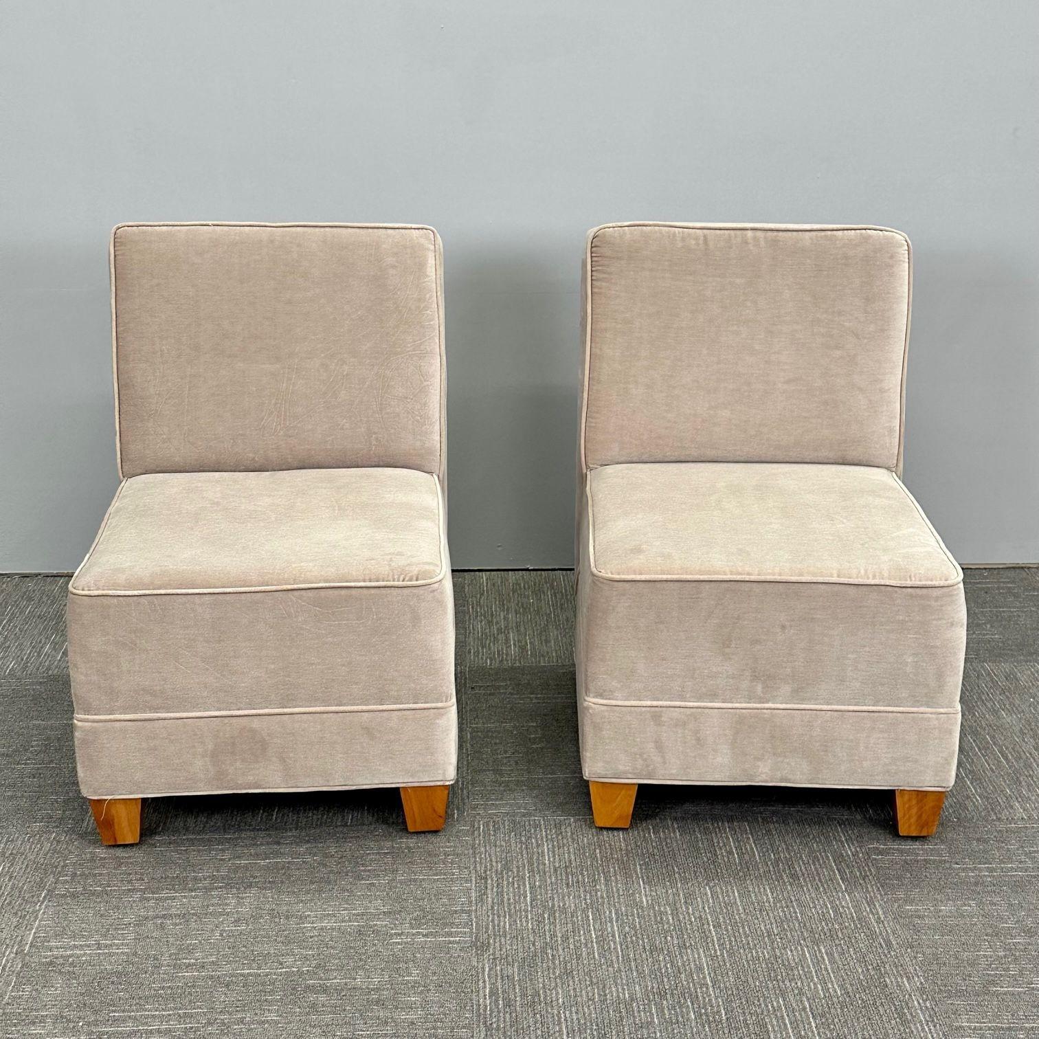 Contemporary Pair Mid-Century Modern Jean-Michel Frank Style Lounge / Slipper Chairs, Mohair For Sale
