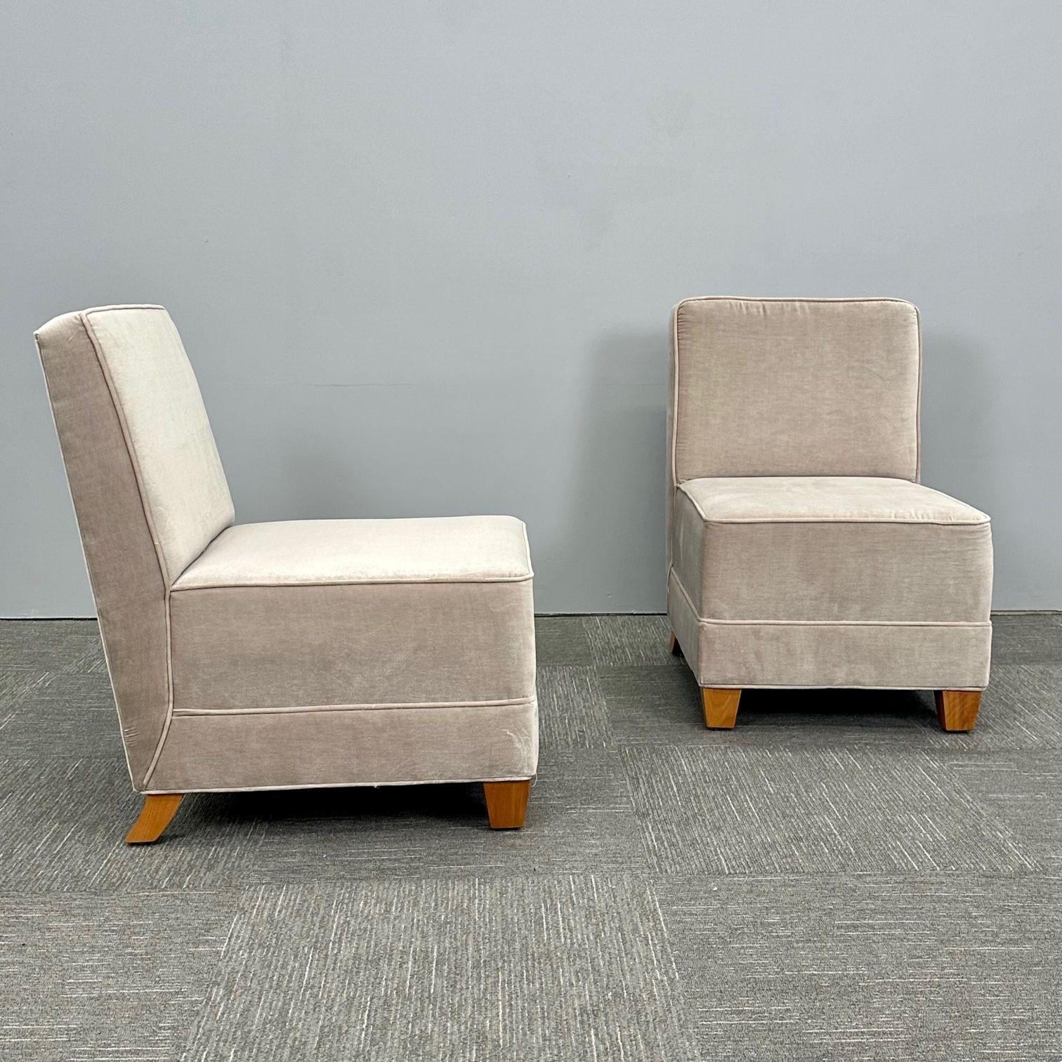 Pair Mid-Century Modern Jean-Michel Frank Style Lounge / Slipper Chairs, Mohair For Sale 3