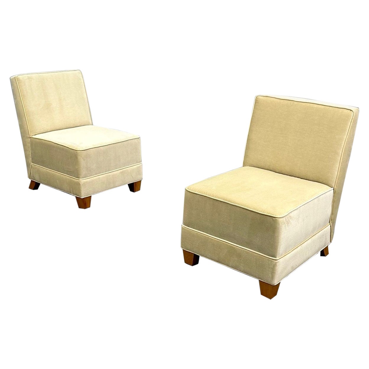 Pair Mid-Century Modern Jean-Michel Frank Style Lounge / Slipper Chairs, Mohair
