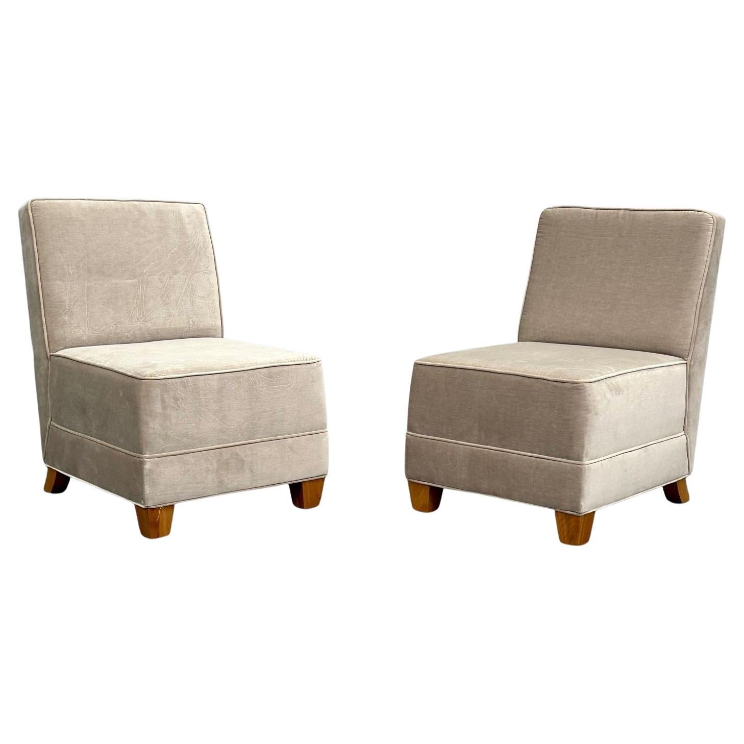 Jean-Michel Frank Style, Mid-Century Modern, Slipper Chairs, Grey Mohair