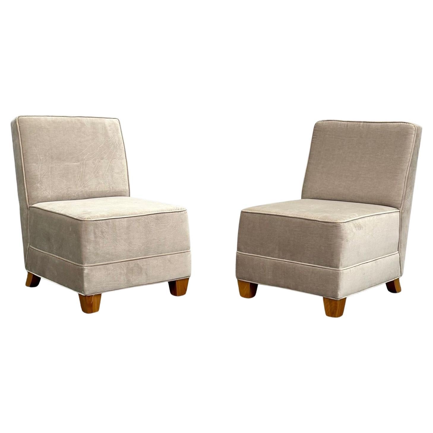 Pair Mid-Century Modern Jean-Michel Frank Style Lounge / Slipper Chairs, Mohair