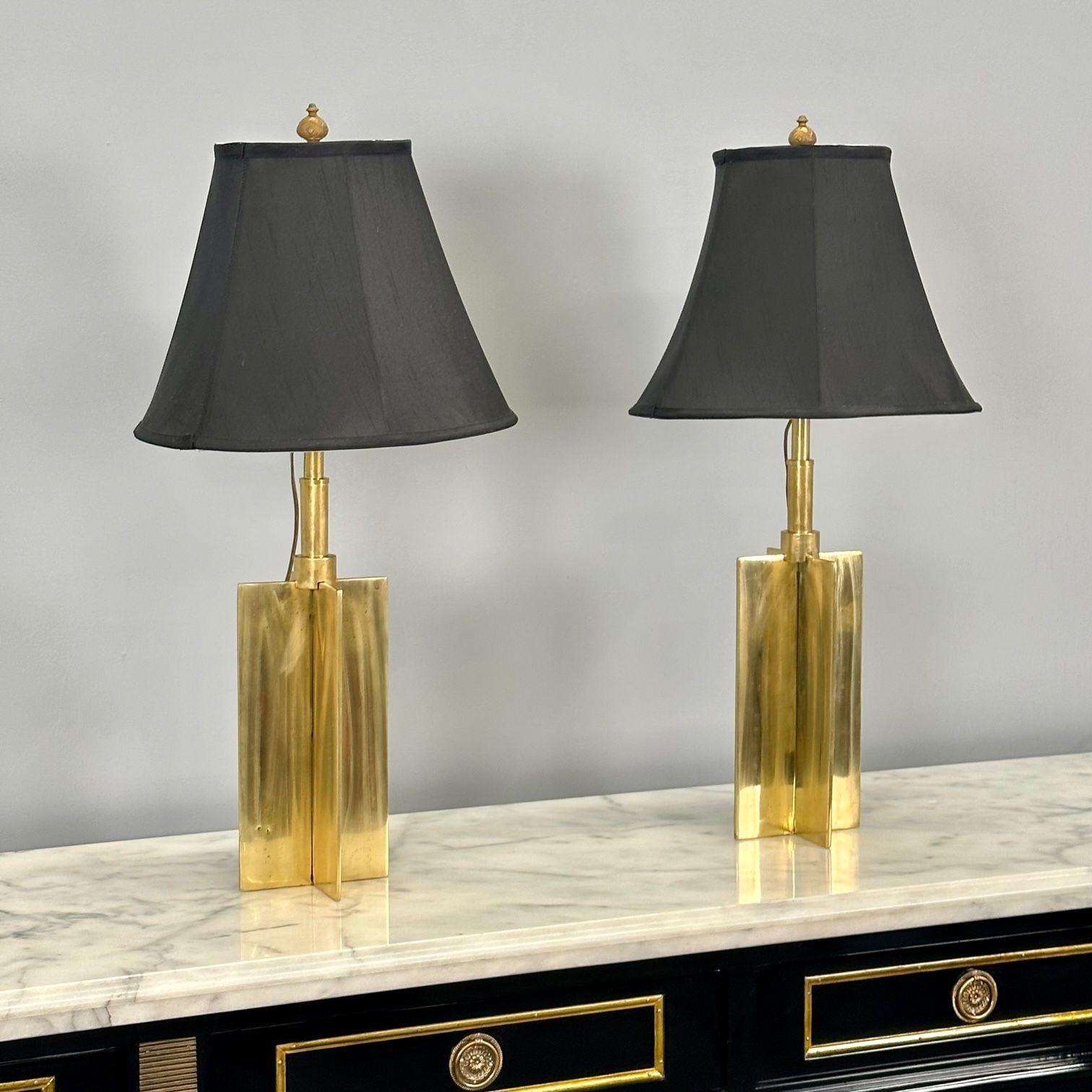 European Pair Mid-Century Modern Jean Michel Frank Style Solid Bronze Table / Desk Lamps For Sale