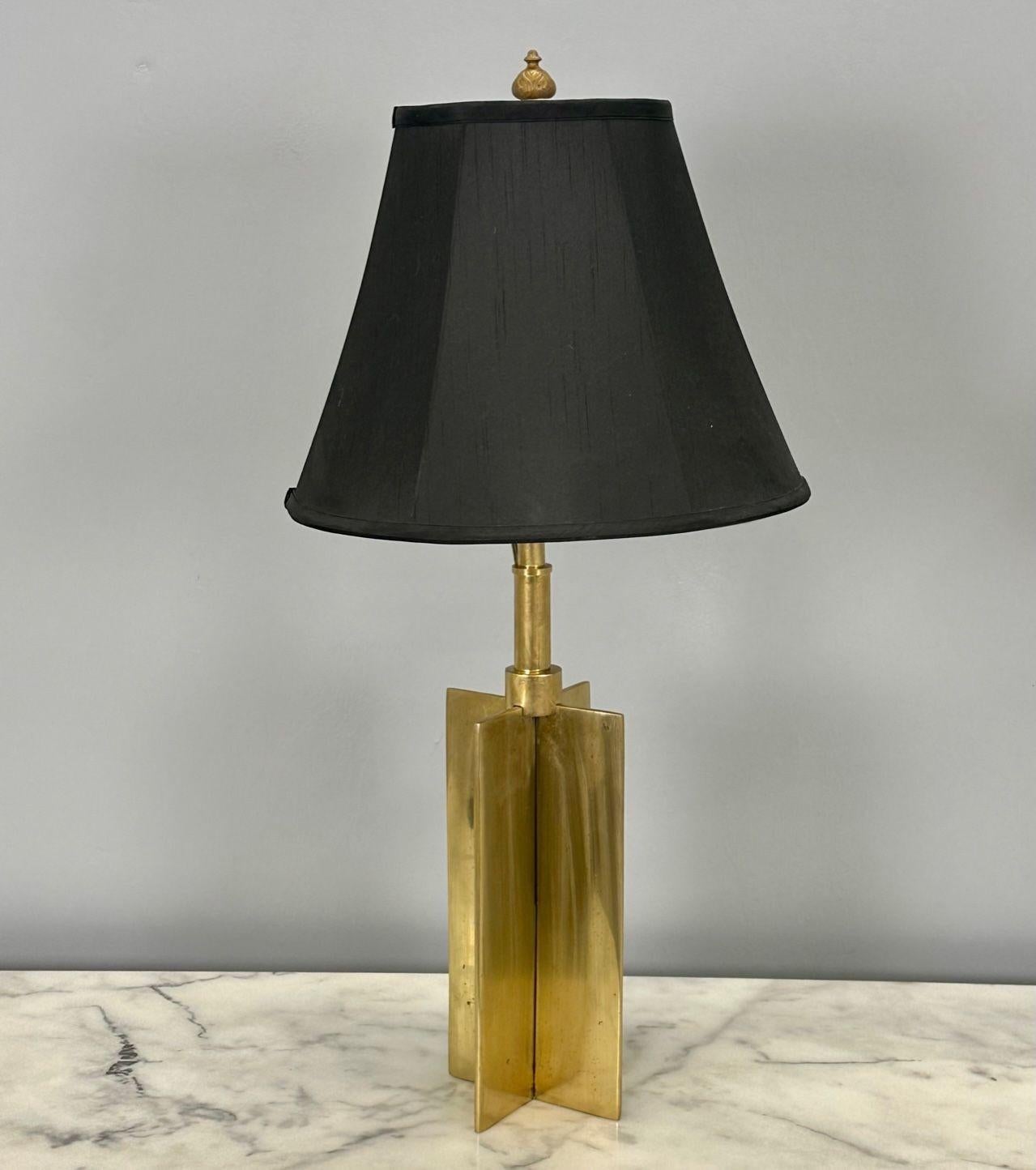 Late 20th Century Pair Mid-Century Modern Jean Michel Frank Style Solid Bronze Table / Desk Lamps For Sale