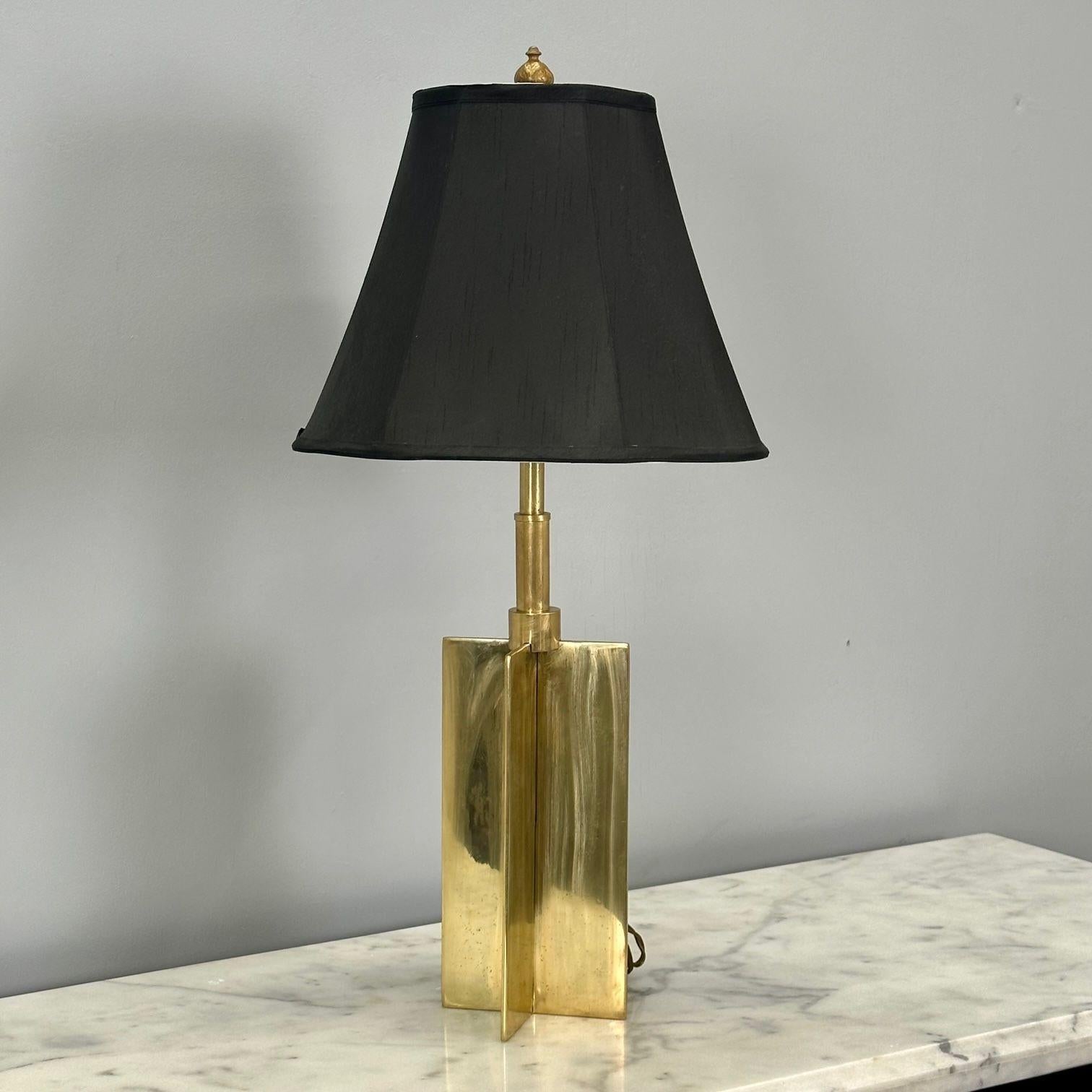 Pair Mid-Century Modern Jean Michel Frank Style Solid Bronze Table / Desk Lamps For Sale 1