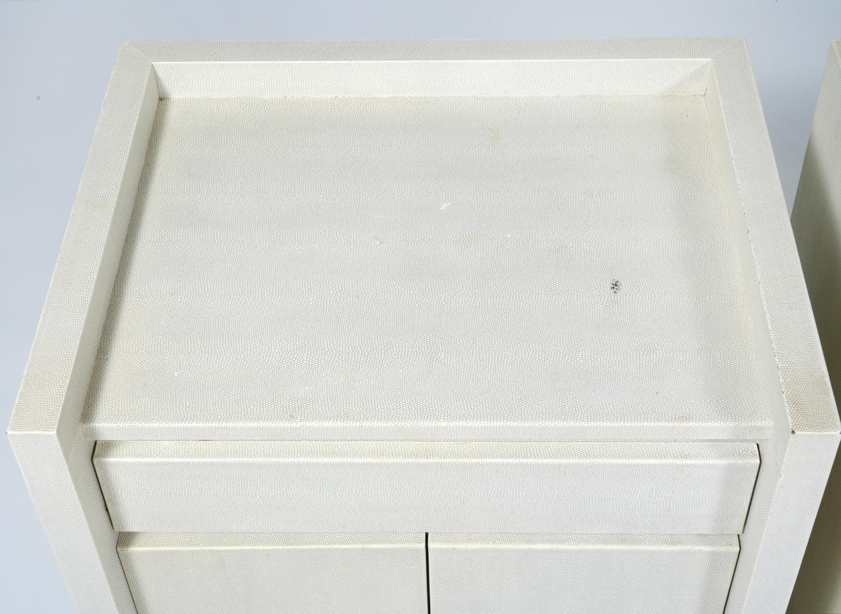 American Pair Mid-Century Modern Karl Springer Embossed Leather Side / Bedside Tables