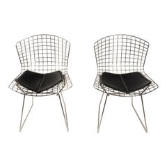 Pair of Mid-Century Knoll Studio Steel Side Chairs & Pads Harry Bertoia 1970s