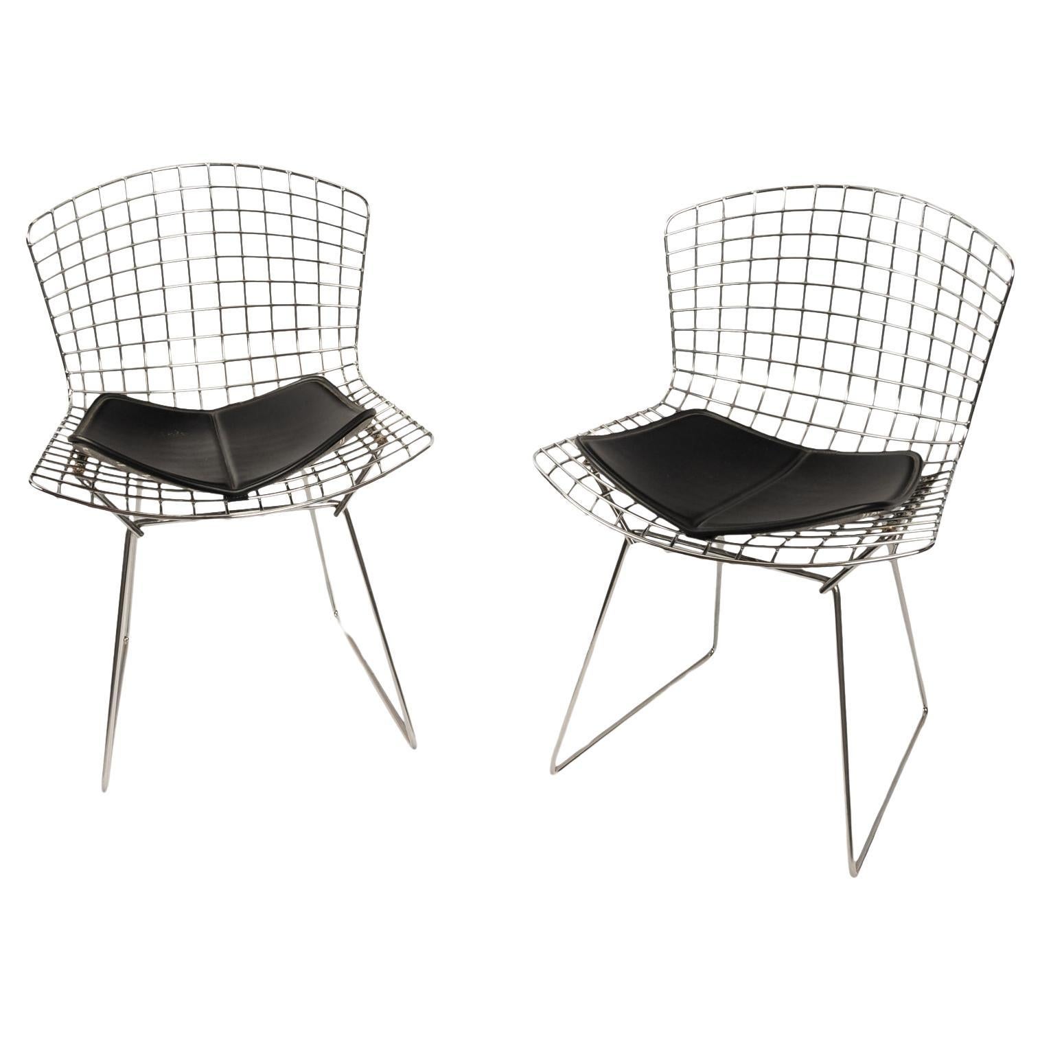 Pair Mid Century Modern Knoll Studio Steel Side Chairs & Pads Harry Bertoia 1970