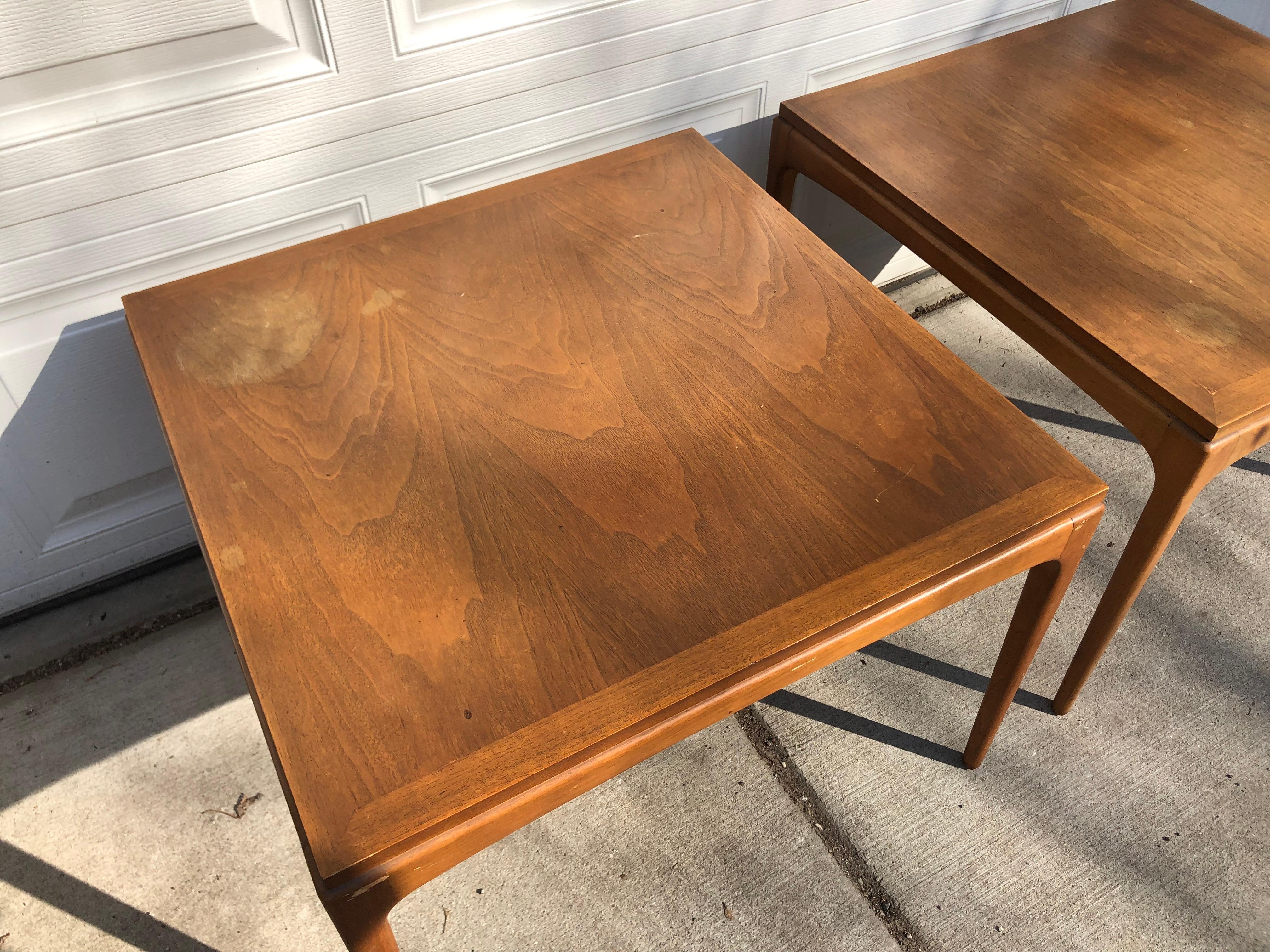 American Pair Mid-Century Modern Lane Rhythm Square Walnut End Side Tables