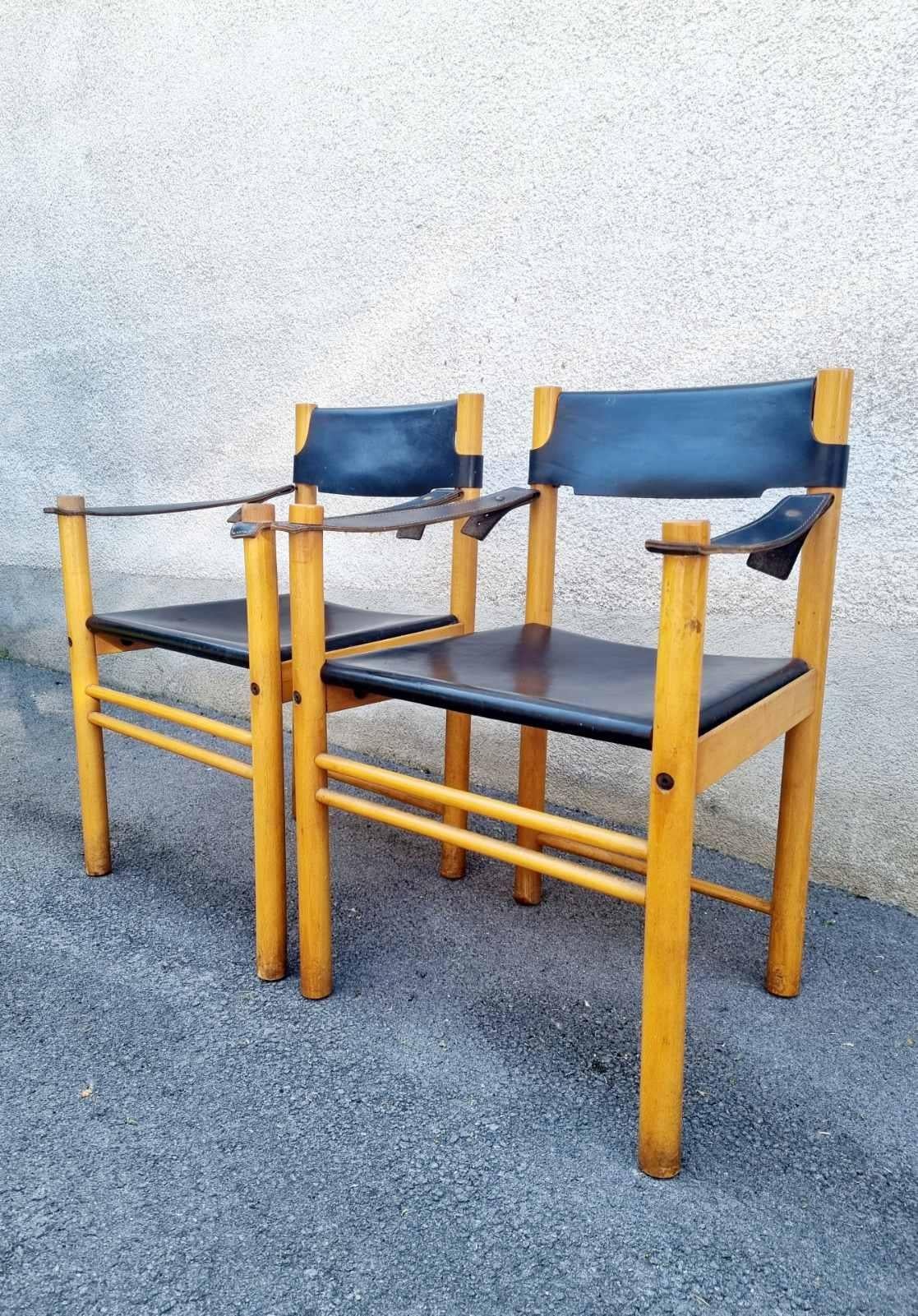 Pair Mid-Century Modern Leather and Wood Armchairs by Ibisco Sedie, Italy 60s en venta 1