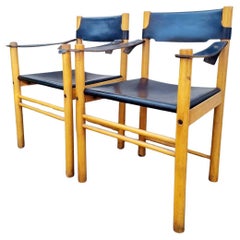 Pair Mid-Century Modern Leather and Wood Armchairs by Ibisco Sedie, Italy 60s