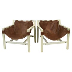 Coppia di sedie safari con imbragatura in pelle del Mid Century Modern Carlo Hauner Forma Italy