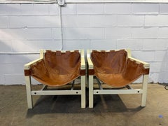 Paire de fauteuils safari en cuir Carlo Hauner Forma Italie