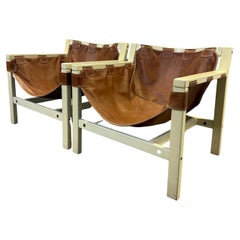 Paire de fauteuils safari en cuir Carlo Hauner Forma Italie