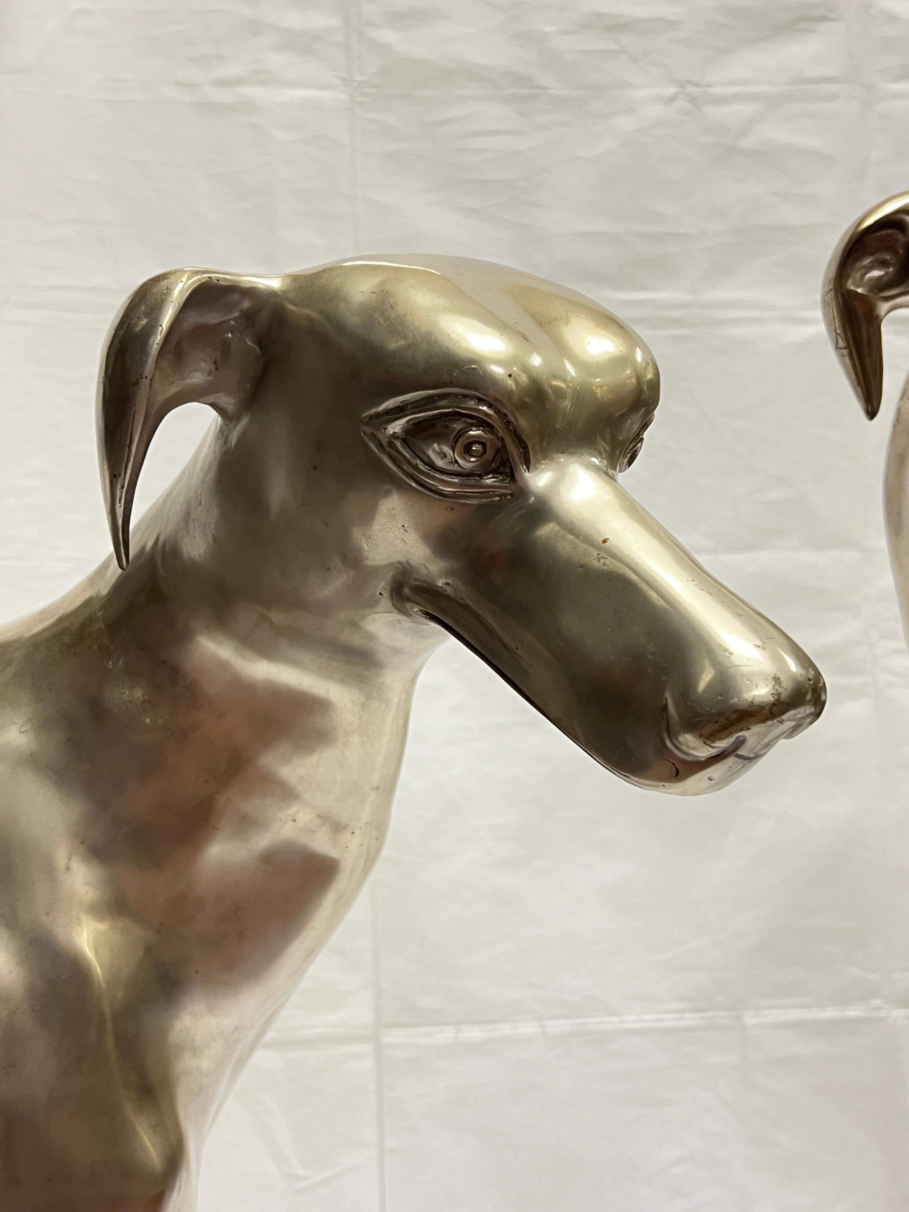 Pair Mid-Century Modern Lifesize Silvered Bronze Greyhound Sculptures For Sale 6