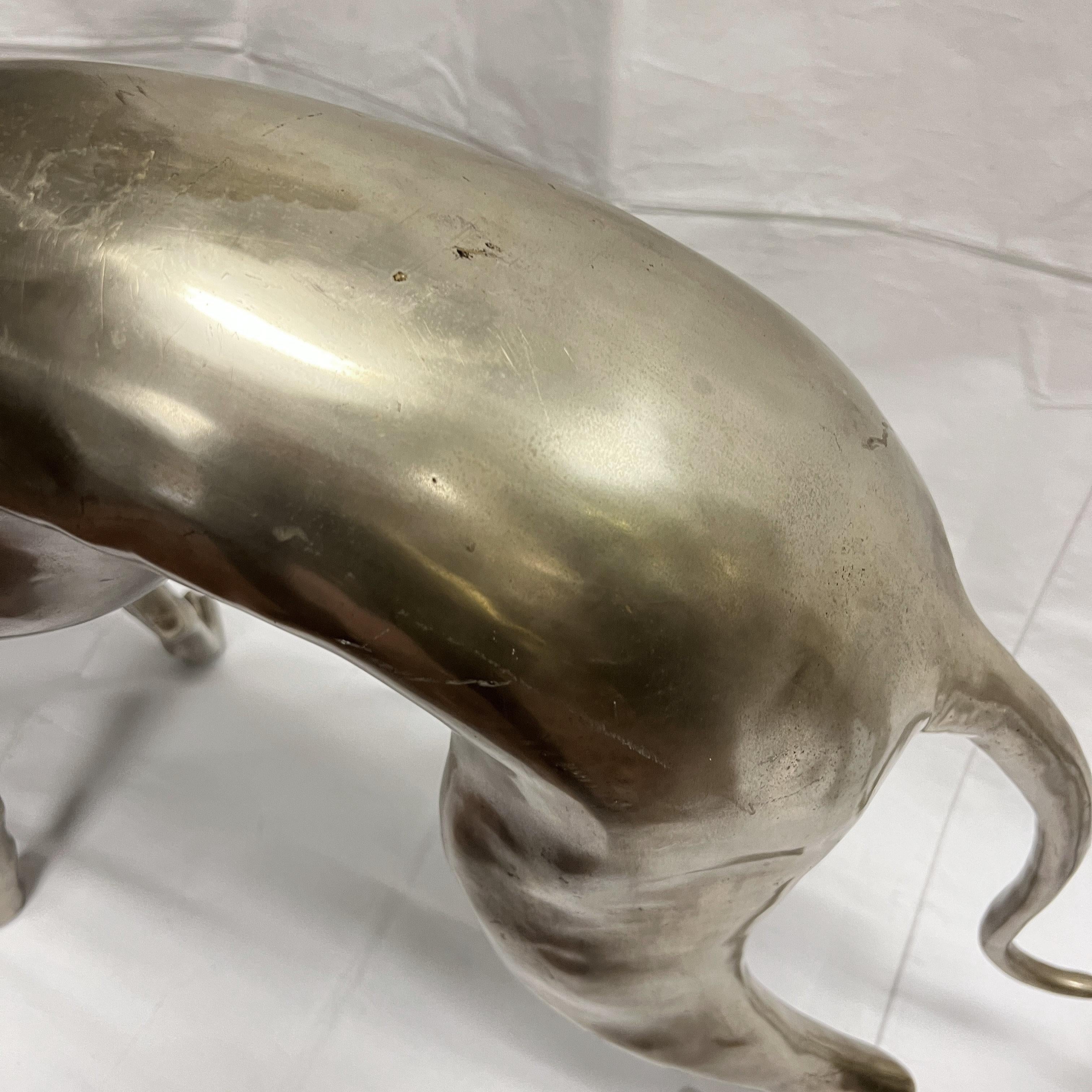 Pair Mid-Century Modern Lifesize Silvered Bronze Greyhound Sculptures For Sale 7
