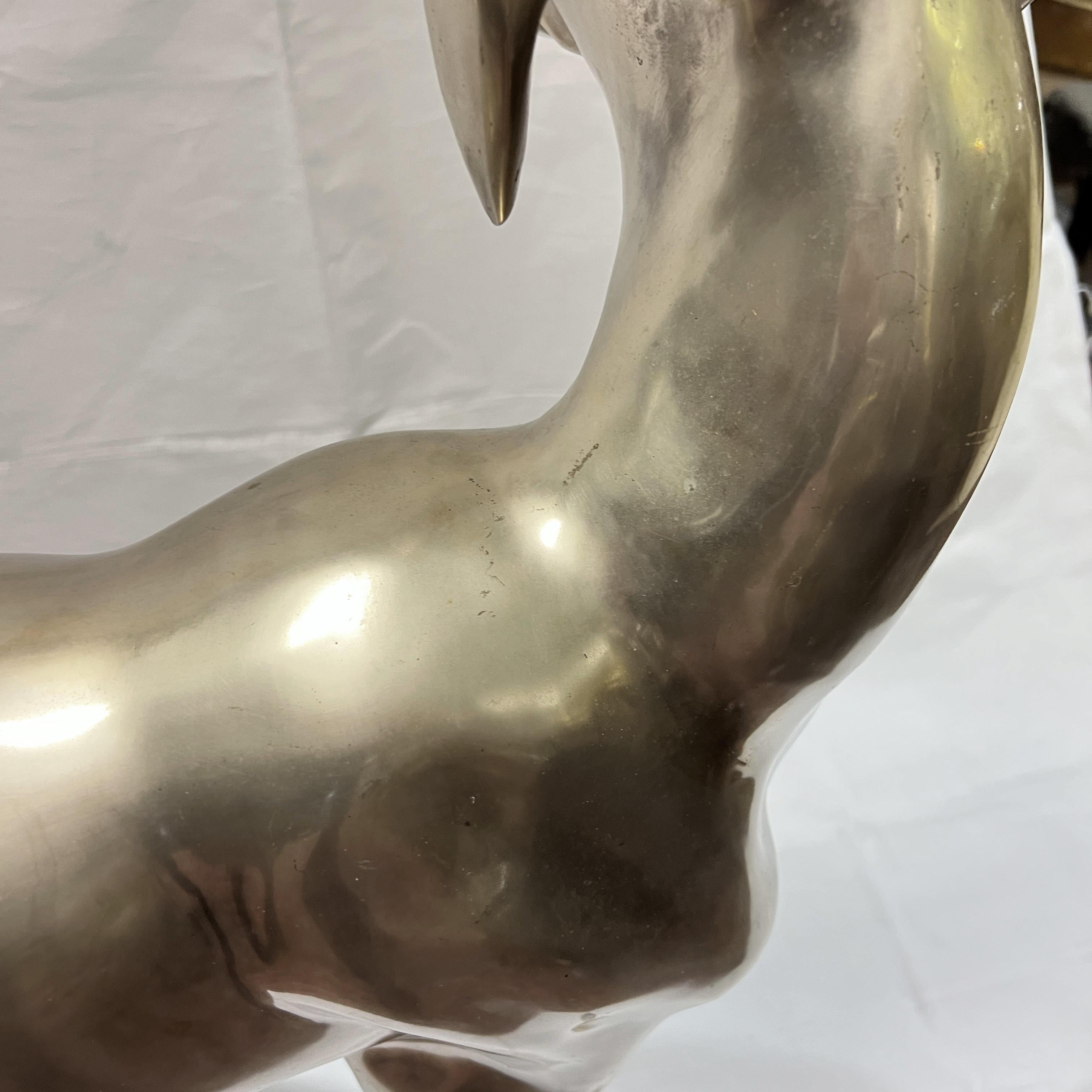 Pair Mid-Century Modern Lifesize Silvered Bronze Greyhound Sculptures For Sale 10