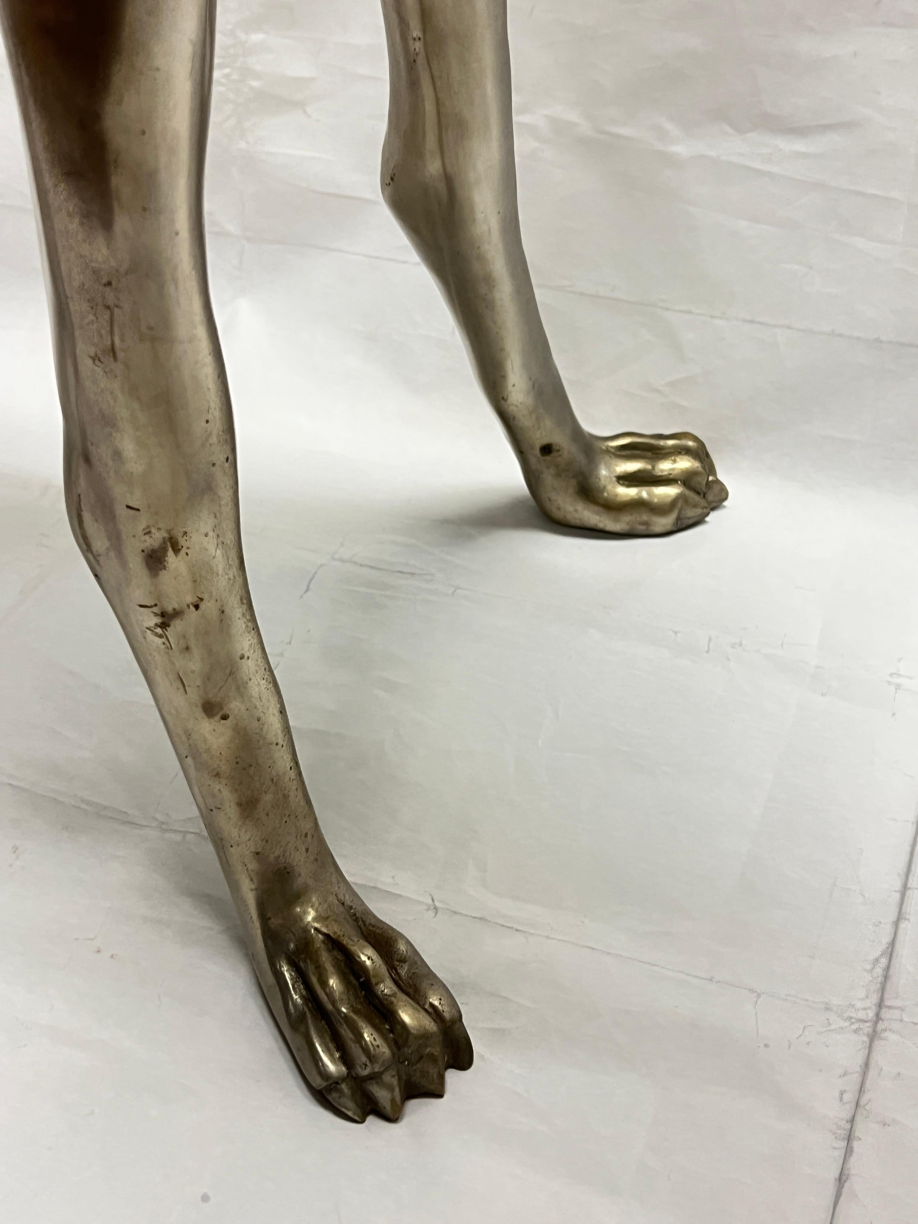 Pair Mid-Century Modern Lifesize Silvered Bronze Greyhound Sculptures For Sale 1