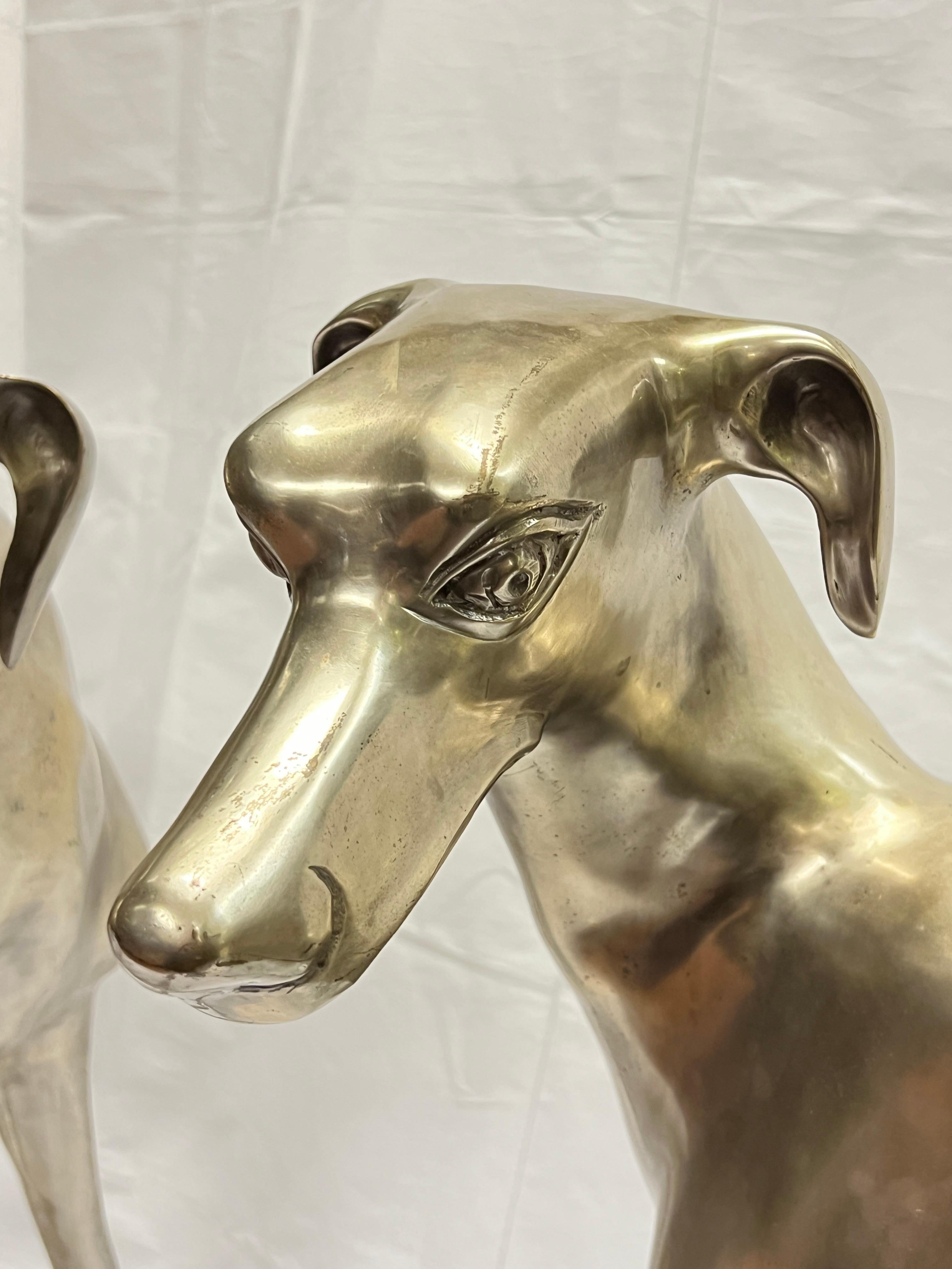 Pair Mid-Century Modern Lifesize Silvered Bronze Greyhound Sculptures For Sale 2