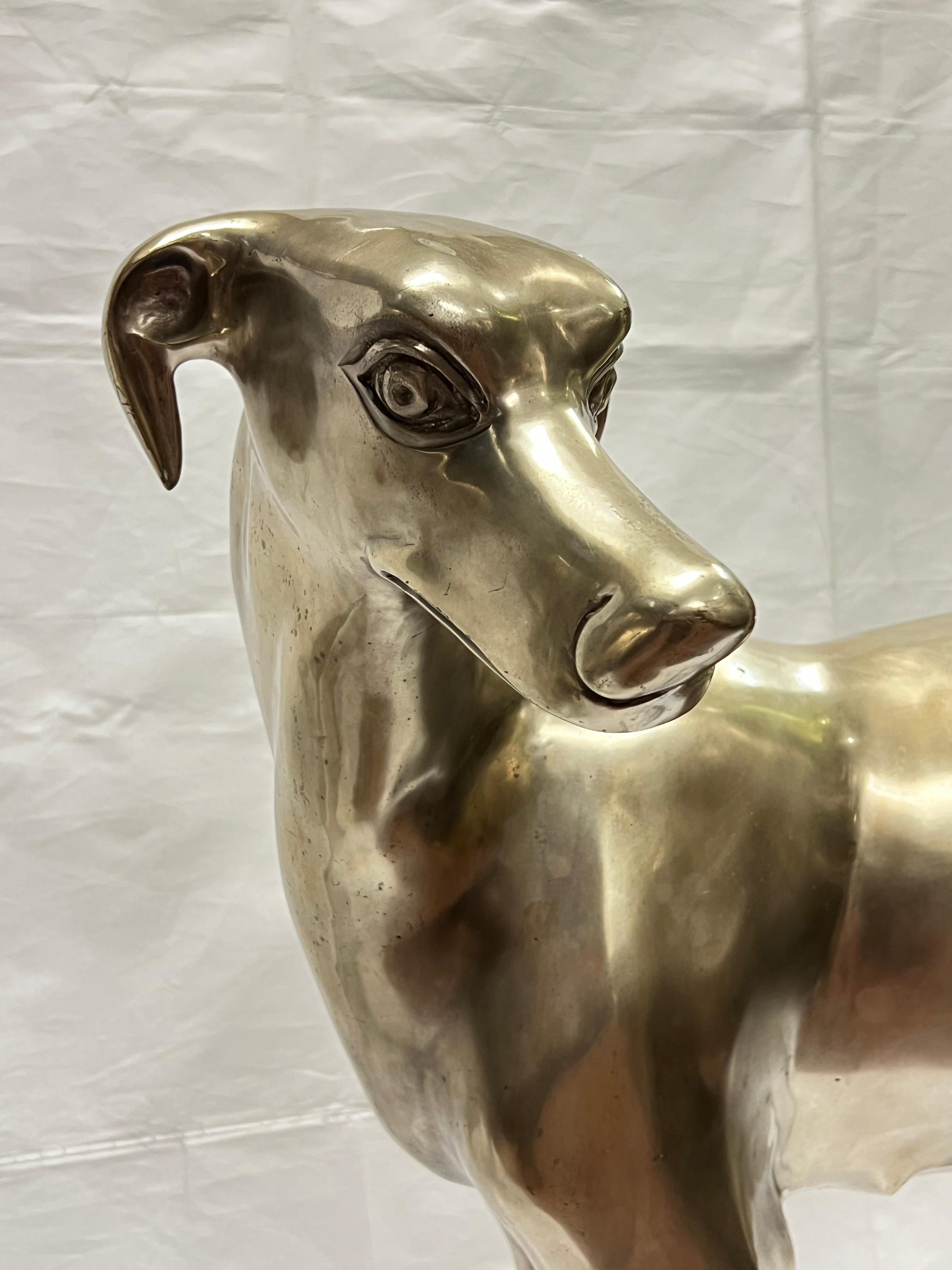 Pair Mid-Century Modern Lifesize Silvered Bronze Greyhound Sculptures For Sale 5