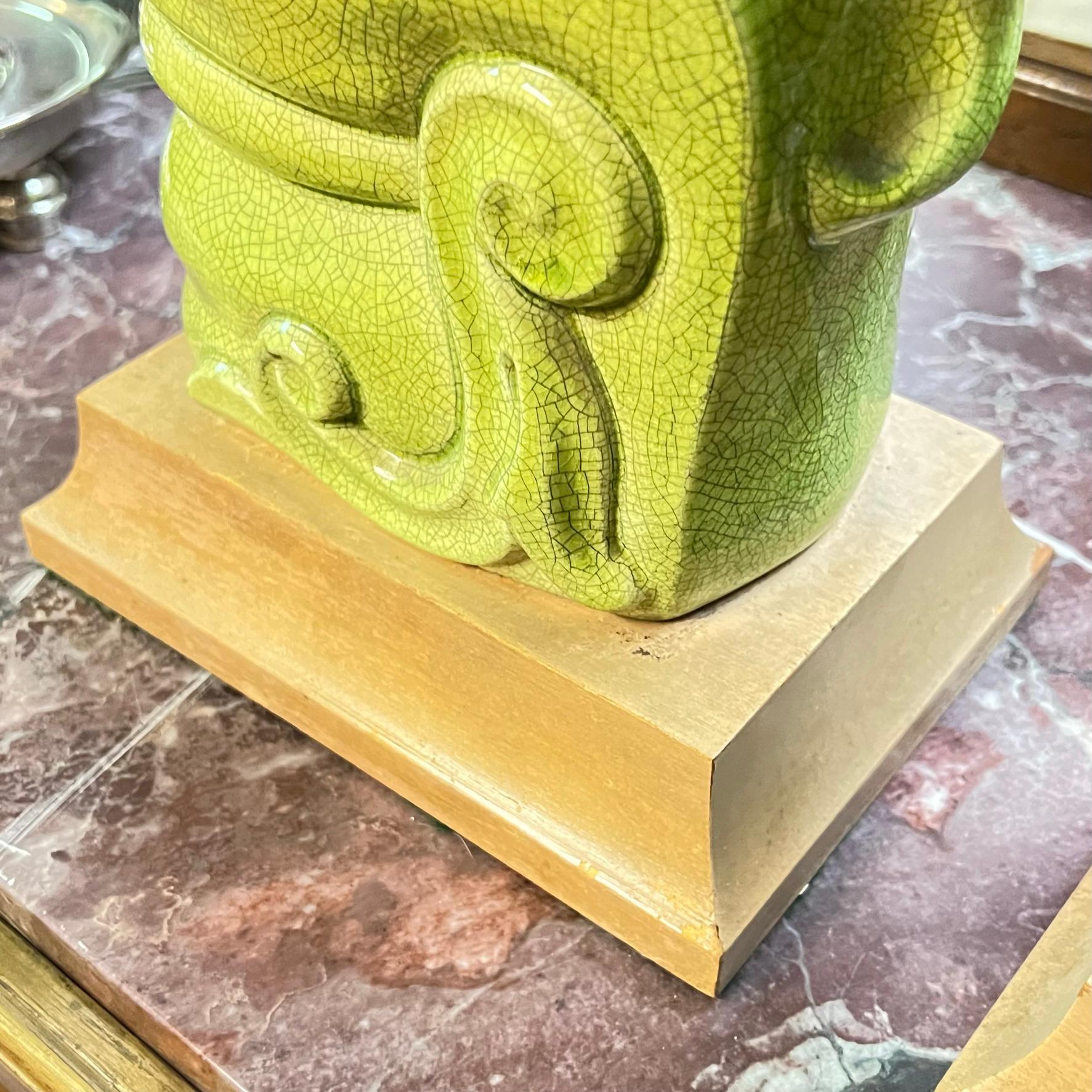 Pair Mid-Century Modern Lime Green Glazed Pottery Stylized Horse Table Lamps 5