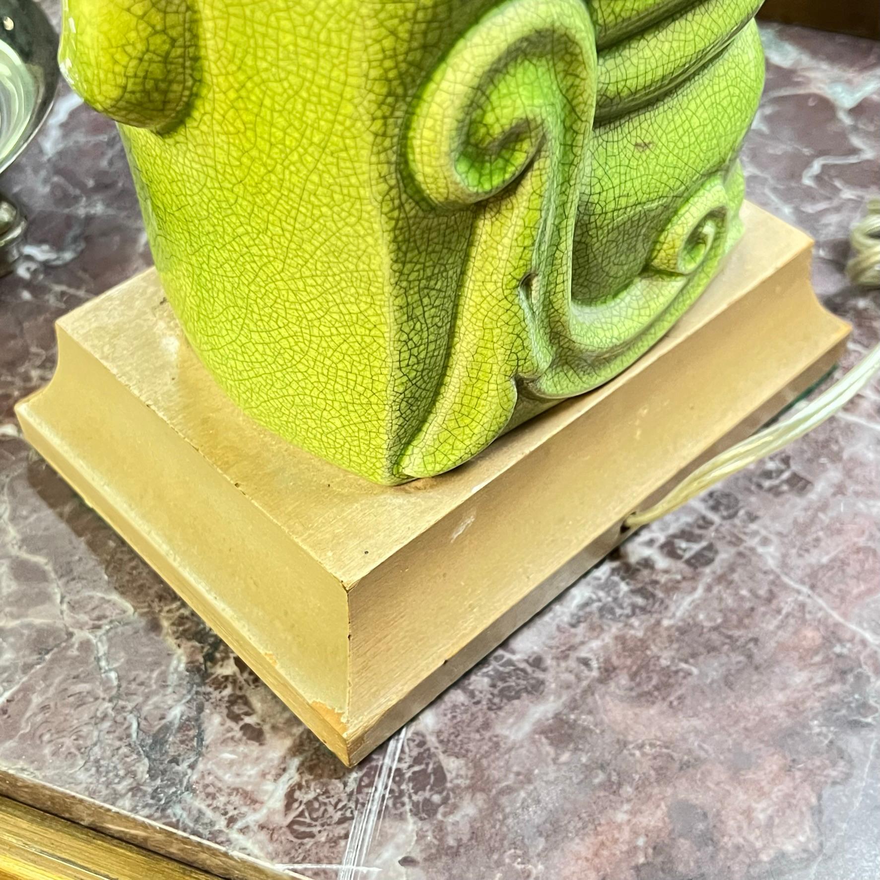 Pair Mid-Century Modern Lime Green Glazed Pottery Stylized Horse Table Lamps 6