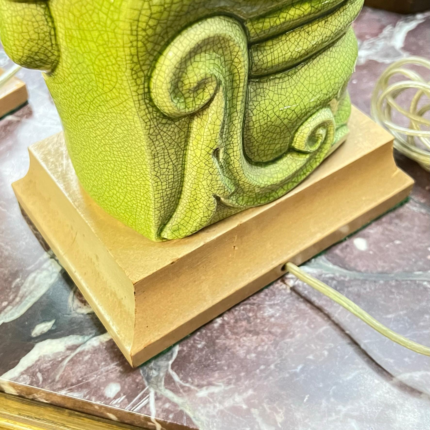 Pair Mid-Century Modern Lime Green Glazed Pottery Stylized Horse Table Lamps 7