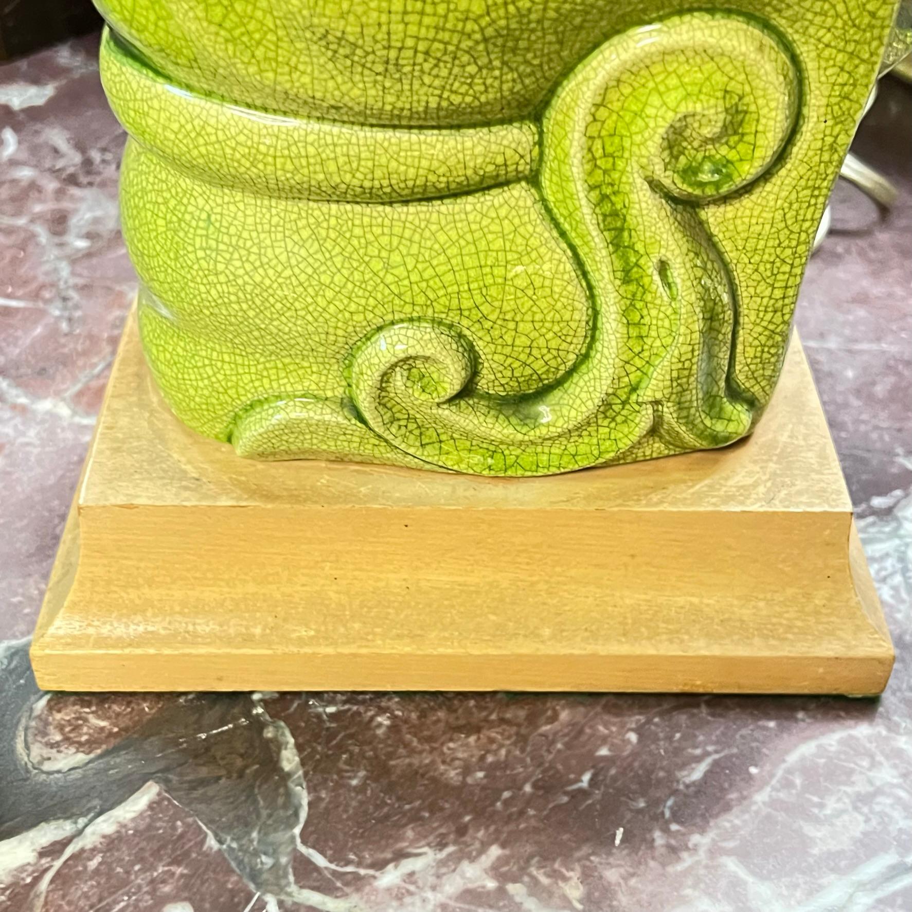 Pair Mid-Century Modern Lime Green Glazed Pottery Stylized Horse Table Lamps 3