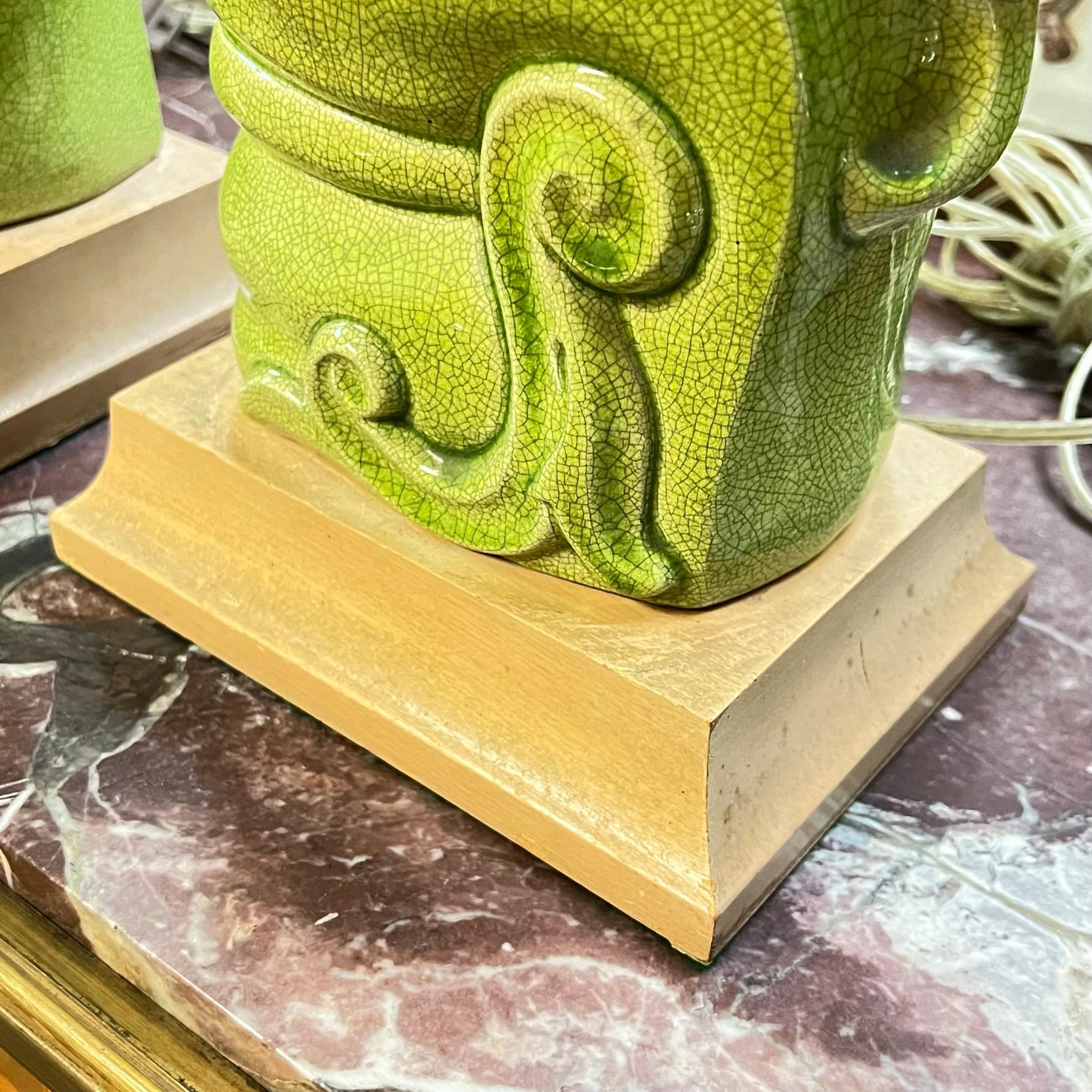 Pair Mid-Century Modern Lime Green Glazed Pottery Stylized Horse Table Lamps 4
