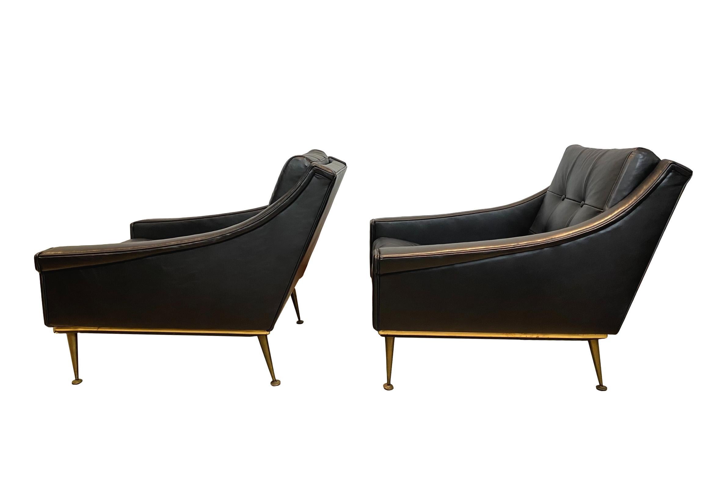 English Mid-Century Modern Lounge Chairs 1960 Newly Upholstered in Italian Leather, Pair