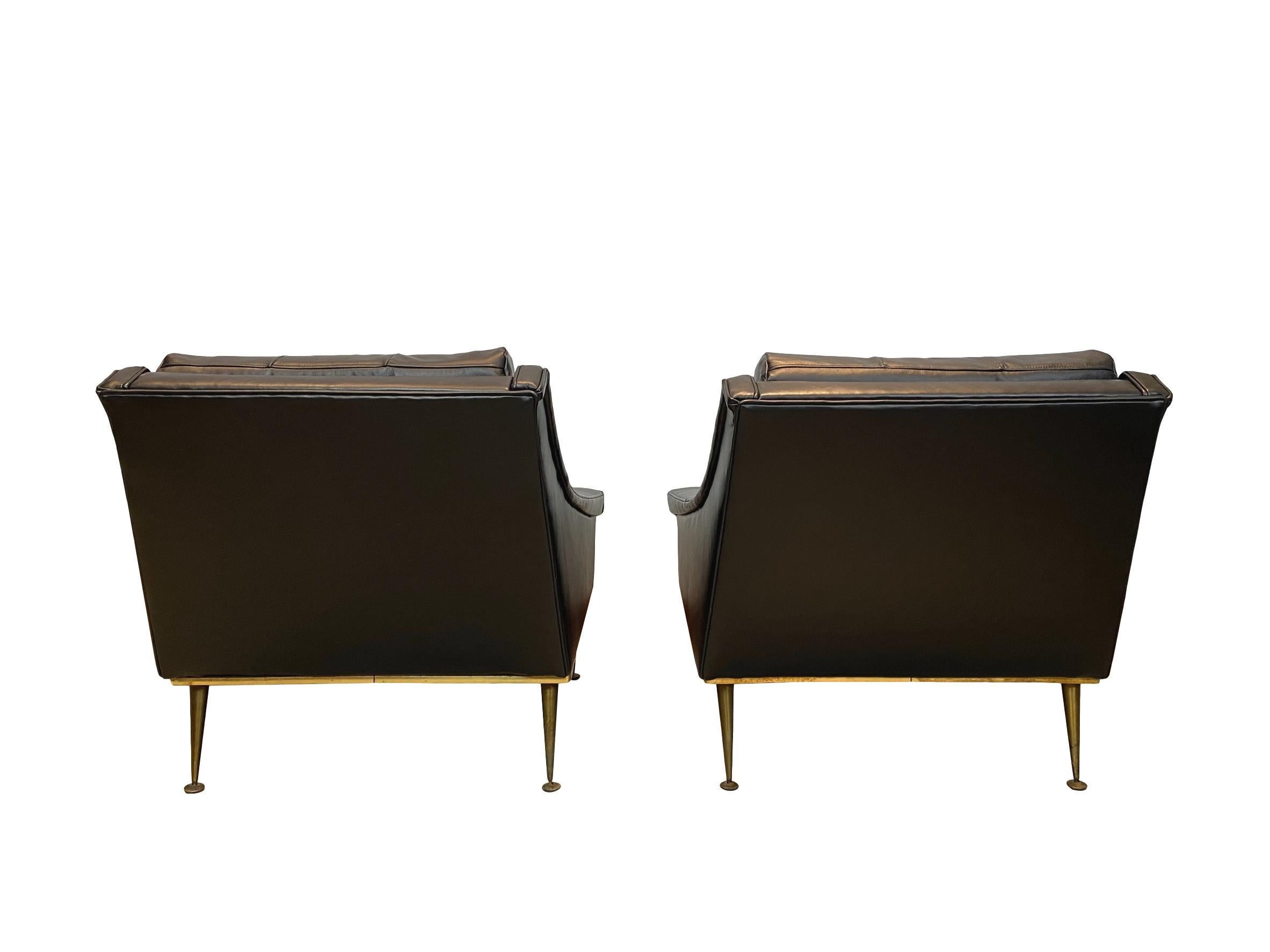 20th Century Mid-Century Modern Lounge Chairs 1960 Newly Upholstered in Italian Leather, Pair