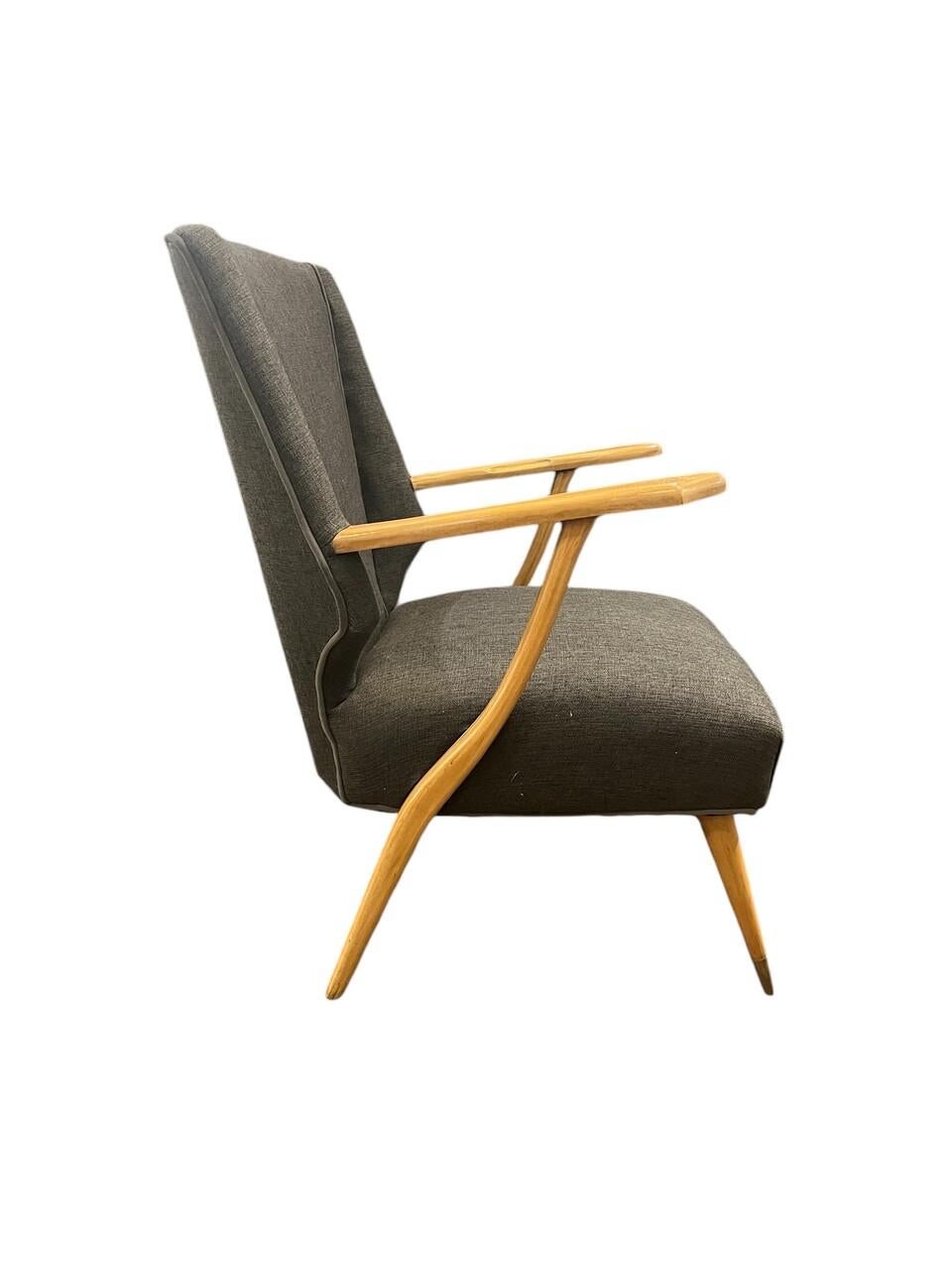Paire de chaises longues italiennes des années 1950, nouvellement rembourrées