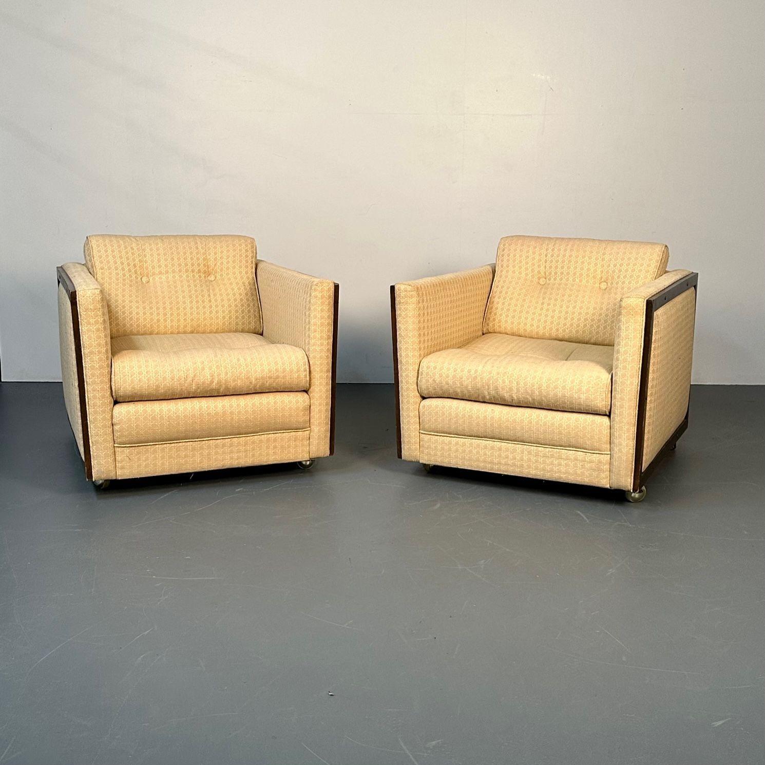 Américain Paire de fauteuils de salon / fauteuils club modernes du milieu du siècle, style George Nelson, forme de boîte en vente