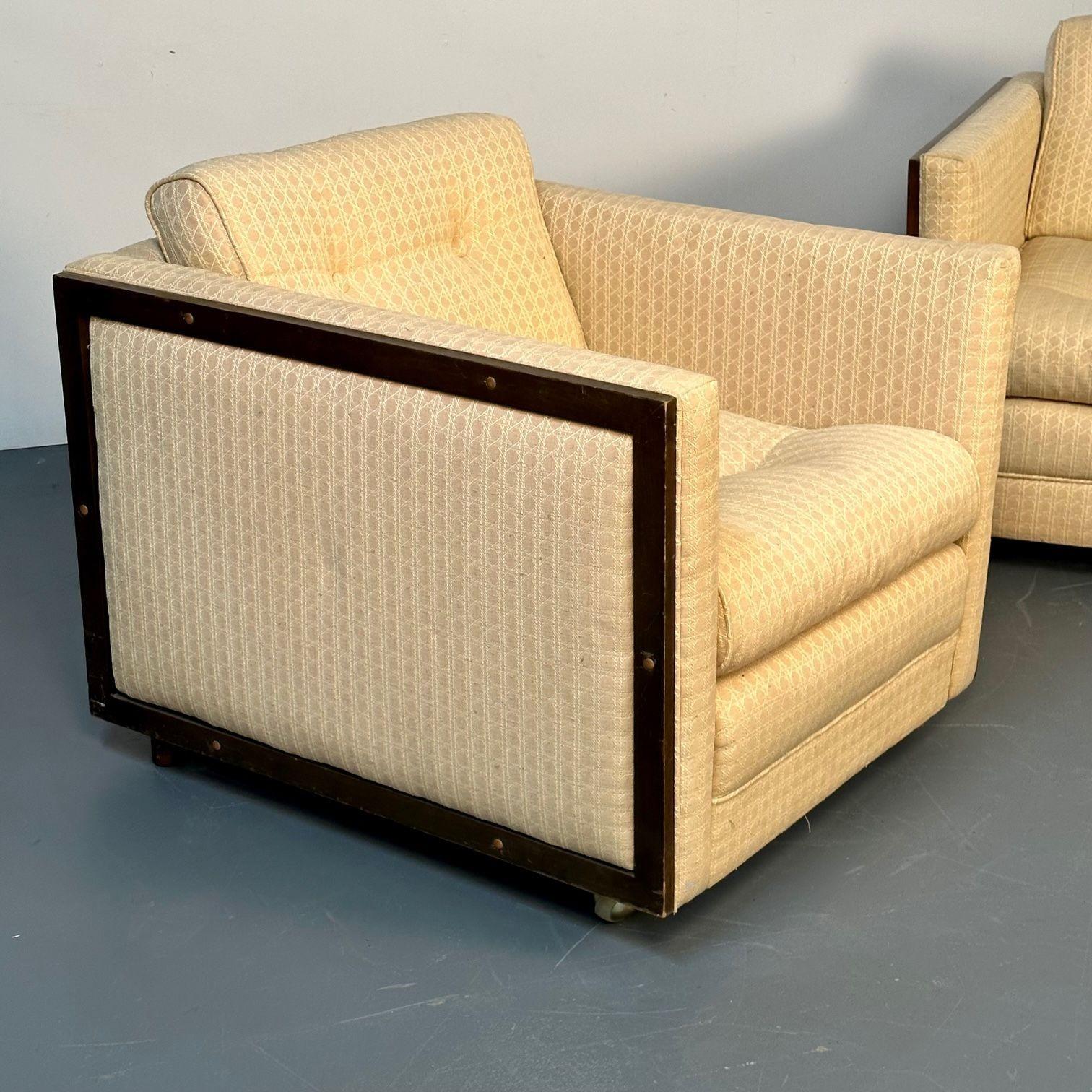 Paire de fauteuils de salon / fauteuils club modernes du milieu du siècle, style George Nelson, forme de boîte Bon état - En vente à Manhasset, NY